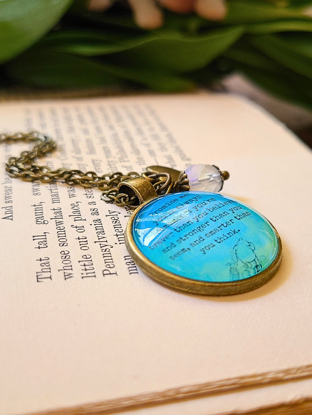 Winnie the Pooh Promise Me Necklace or Keyring, Braver Than You Believe Quote, Graduation Gift From Mom, Handmade Glass Pendant, Personalized Inspirational Gift for Her