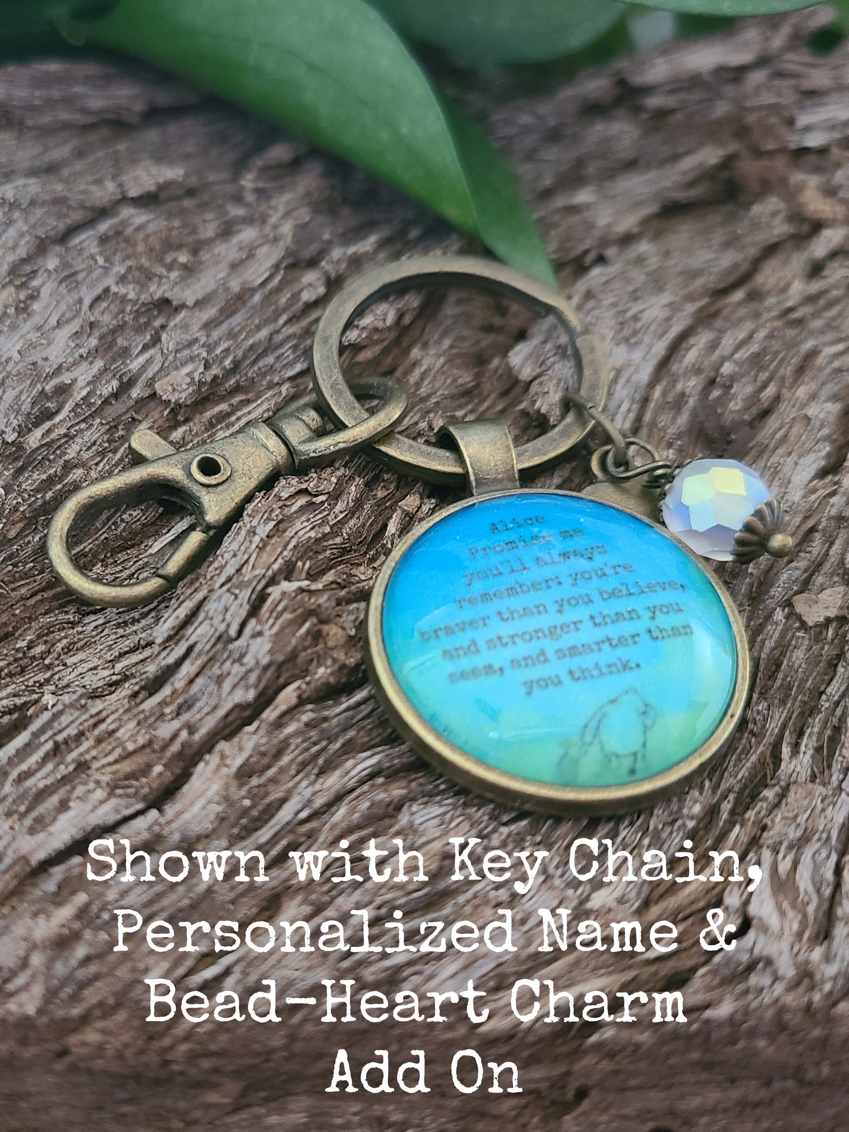 Winnie the Pooh Promise Me Necklace or Keyring, Braver Than You Believe Quote, Graduation Gift From Mom, Handmade Glass Pendant, Personalized Inspirational Gift for Her