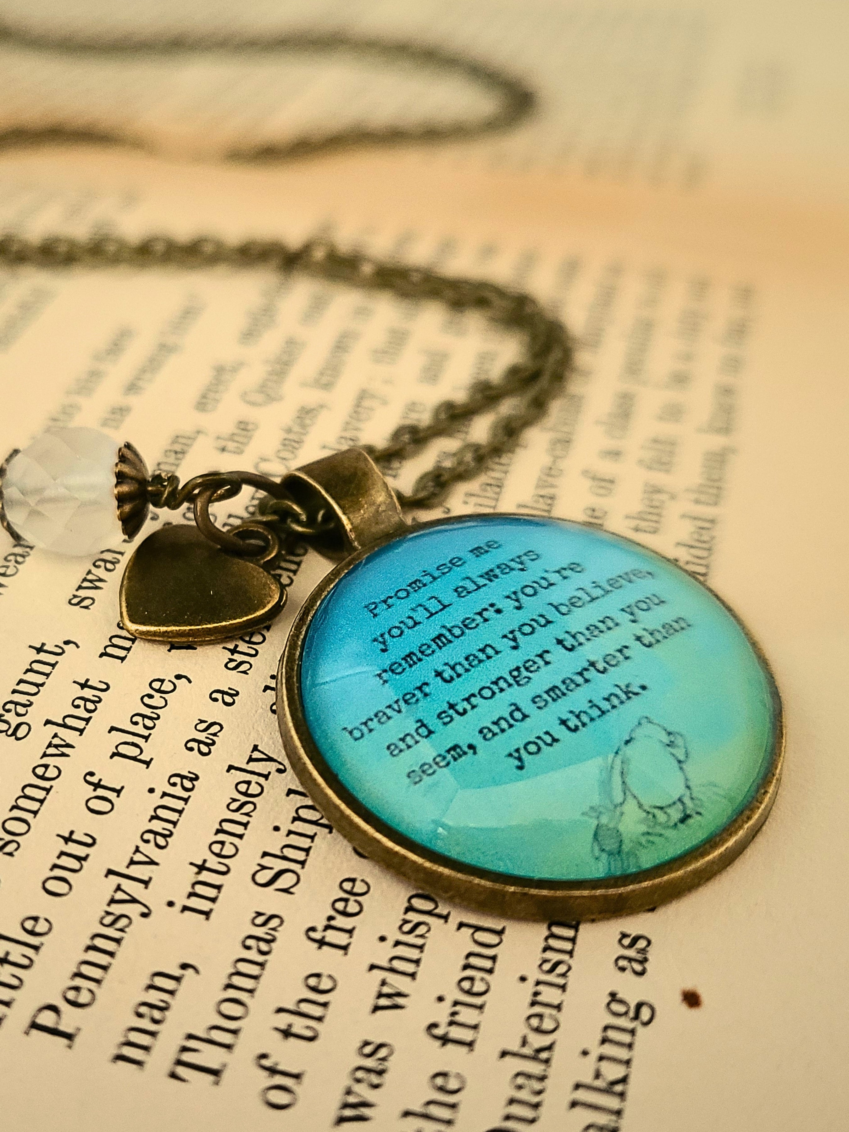 Winnie the Pooh Promise Me Necklace or Keyring, Braver Than You Believe Quote, Graduation Gift From Mom, Handmade Glass Pendant, Personalized Inspirational Gift for Her