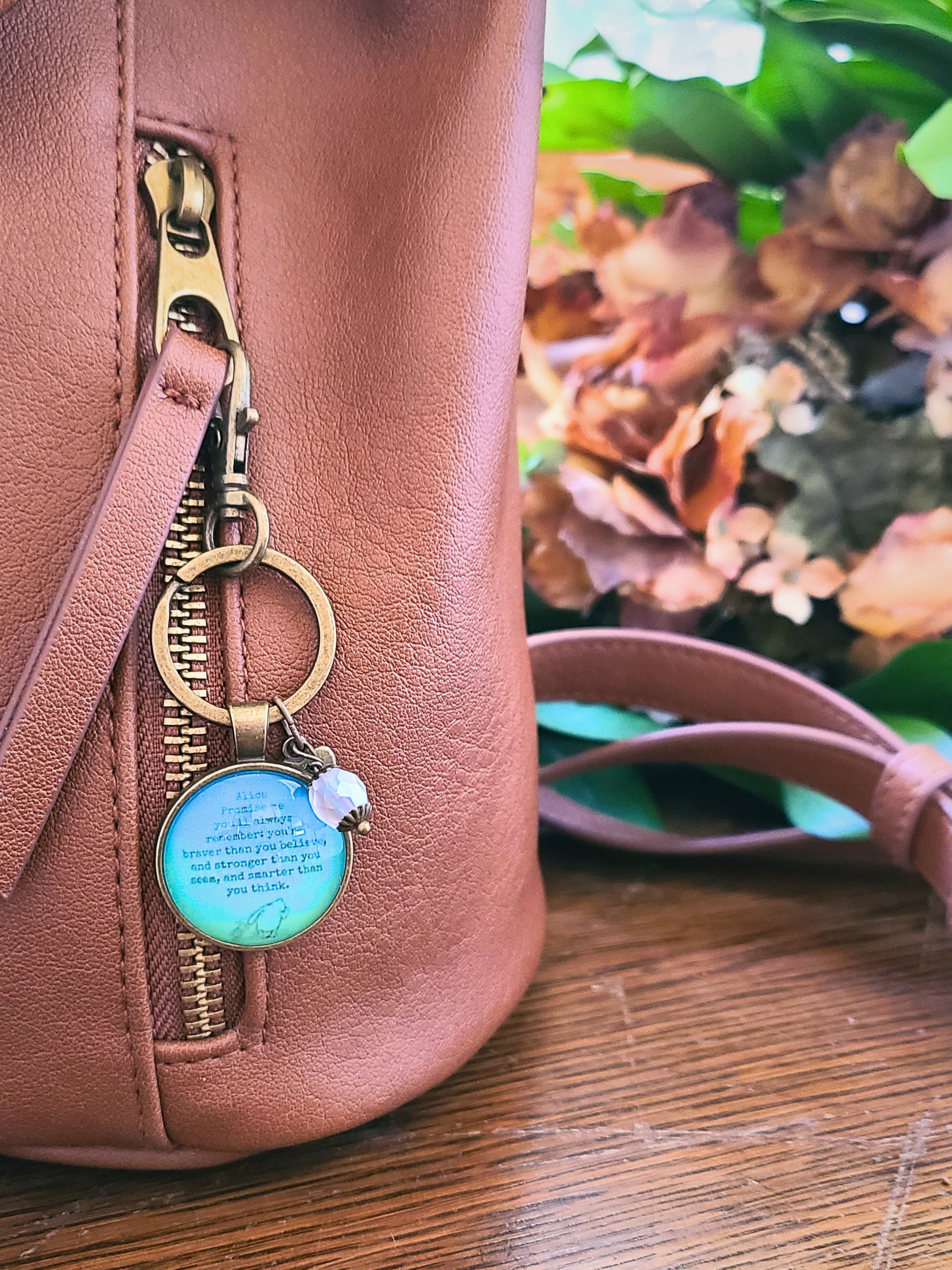 Winnie the Pooh Promise Me Necklace or Keyring, Braver Than You Believe Quote, Graduation Gift From Mom, Handmade Glass Pendant, Personalized Inspirational Gift for Her