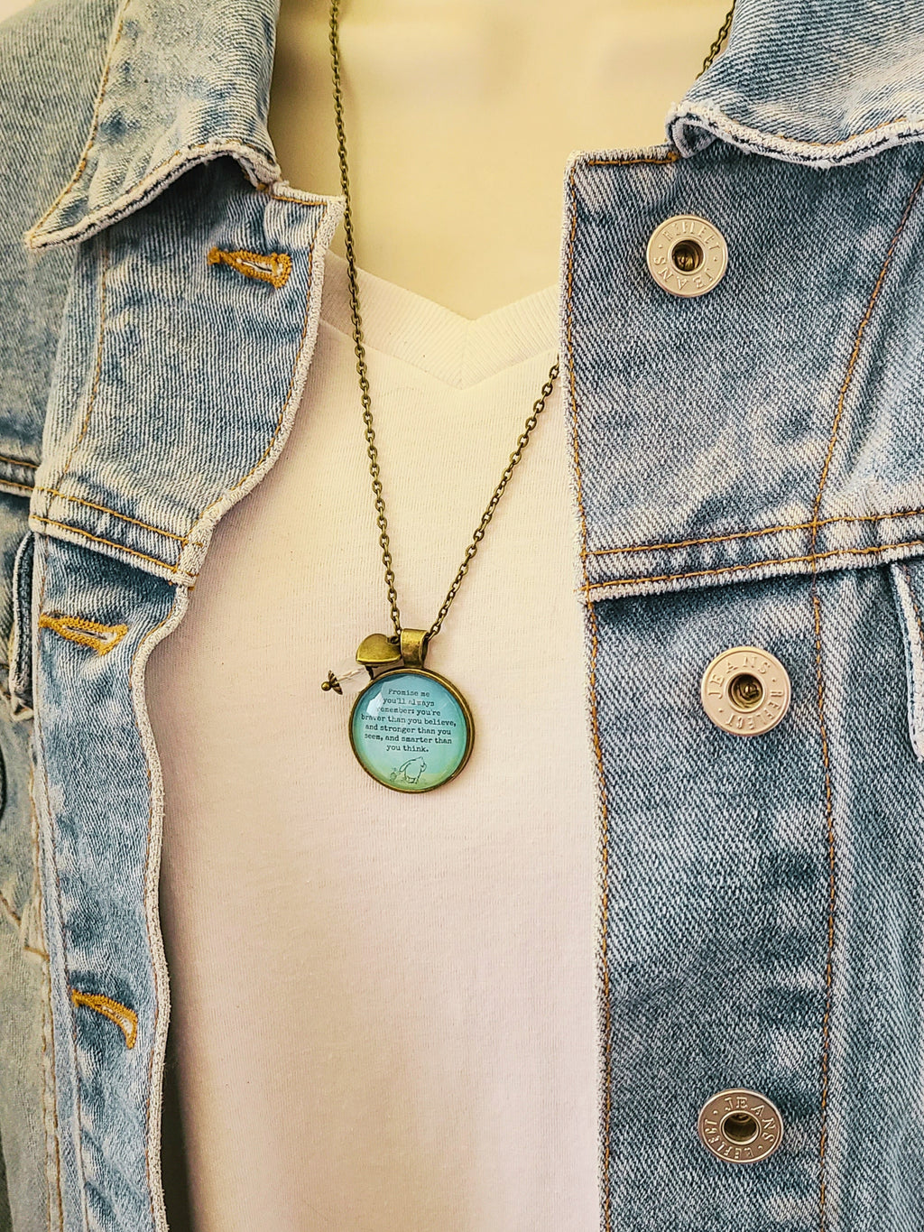 Winnie the Pooh Promise Me Necklace or Keyring, Braver Than You Believe Quote, Graduation Gift From Mom, Handmade Glass Pendant, Personalized Inspirational Gift for Her
