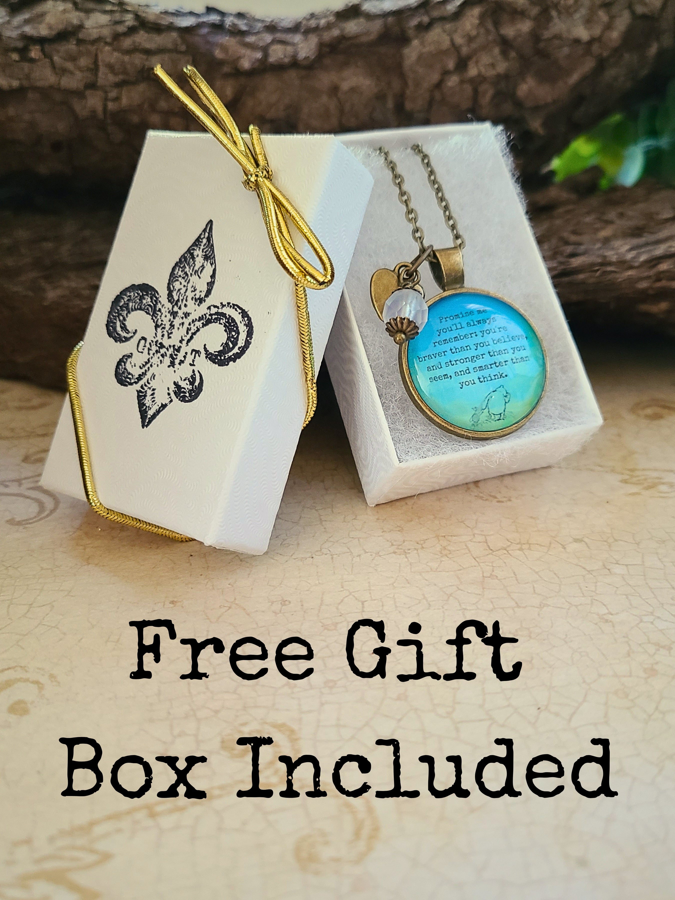 Winnie the Pooh Promise Me Necklace or Keyring, Braver Than You Believe Quote, Graduation Gift From Mom, Handmade Glass Pendant, Personalized Inspirational Gift for Her