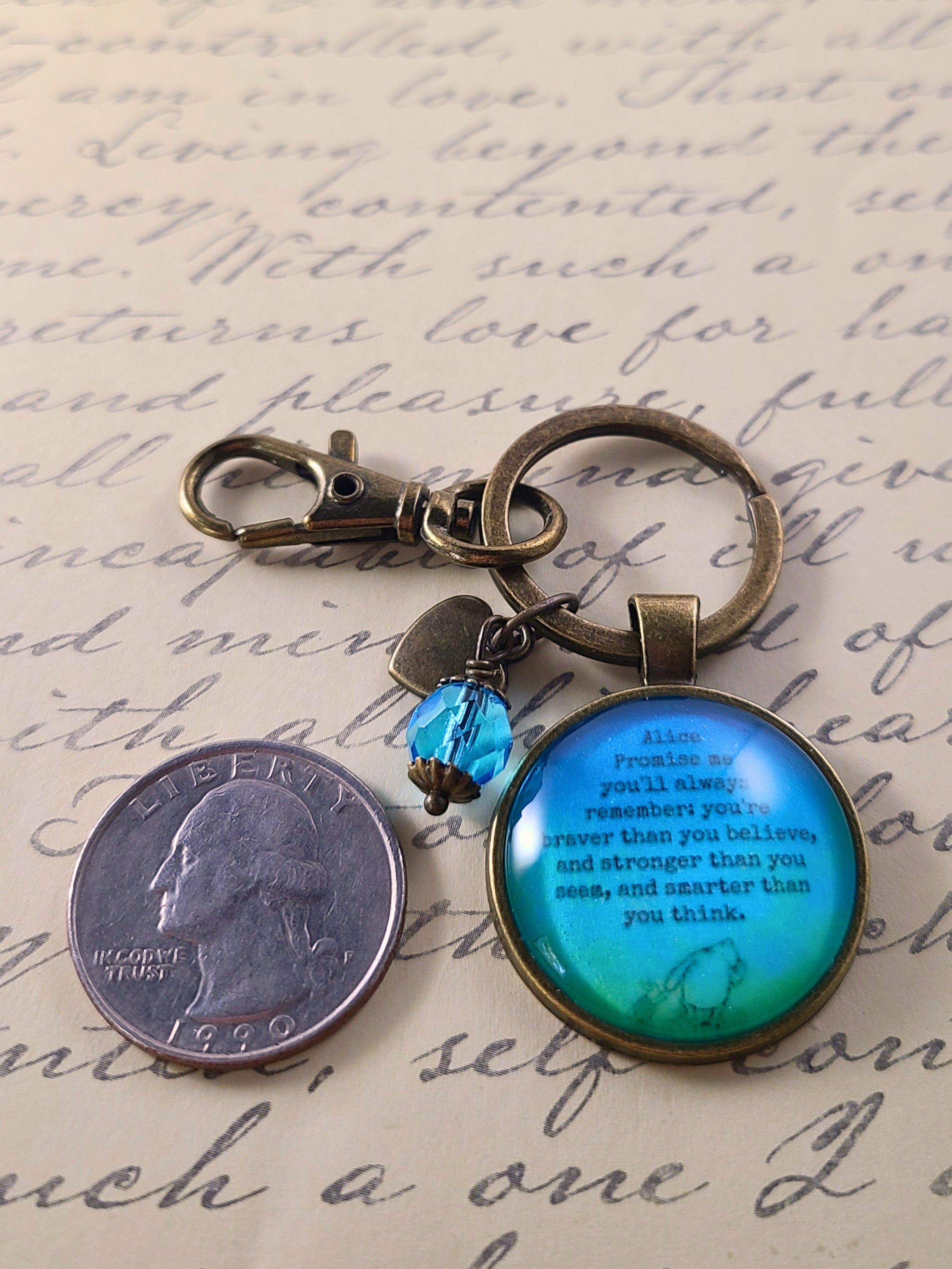 Winnie the Pooh Promise Me Necklace or Keyring, Braver Than You Believe Quote, Graduation Gift From Mom, Handmade Glass Pendant, Personalized Inspirational Gift for Her