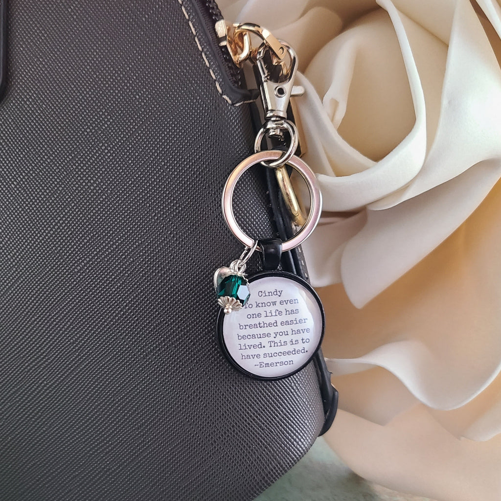 Emerson Quote Necklace or Keychain, To Know Even One Life Has Breathed Easier, Inspirational Success Pendant, Teacher Graduation Gift Name