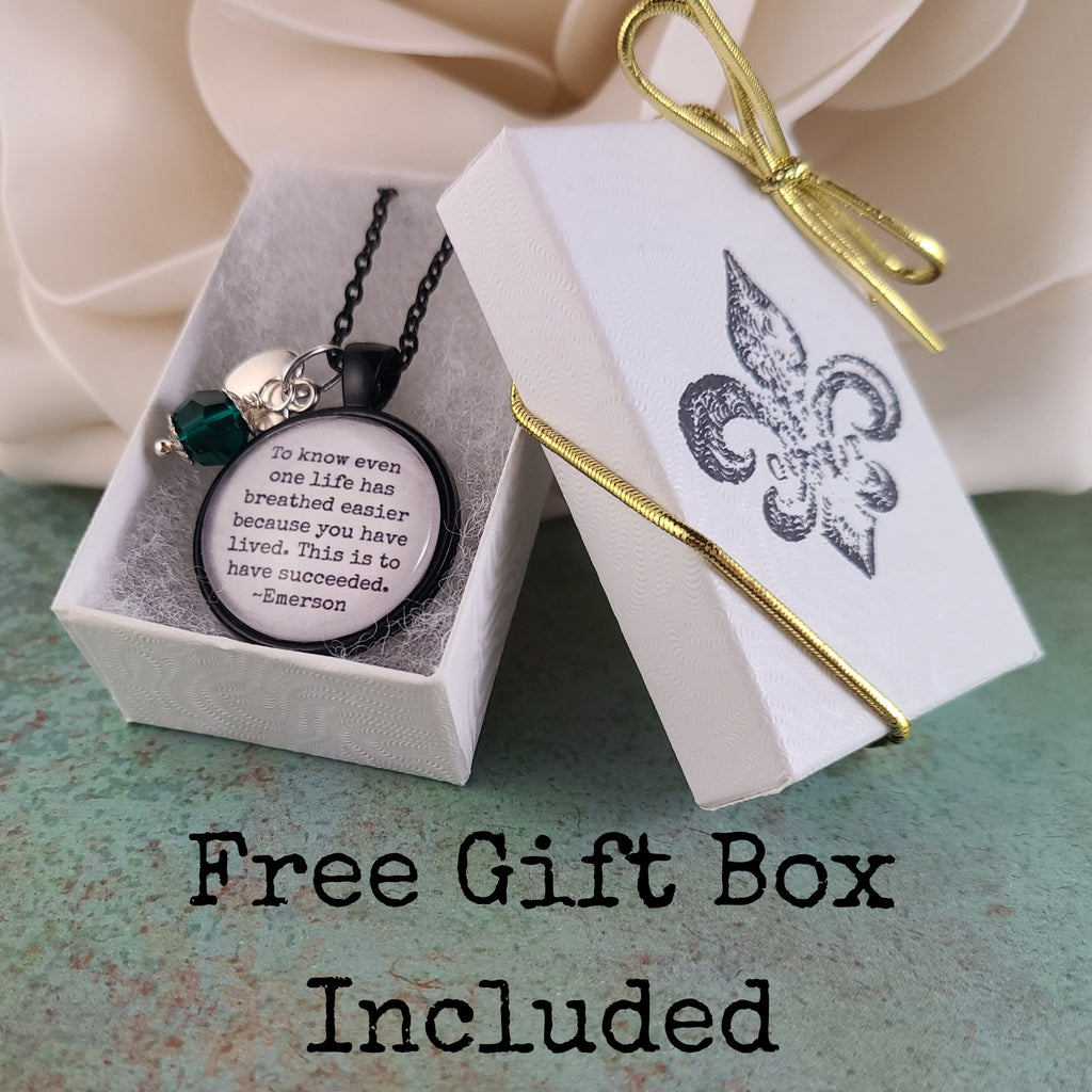 Emerson Quote Necklace or Keychain, To Know Even One Life Has Breathed Easier, Inspirational Success Pendant, Teacher Graduation Gift Name