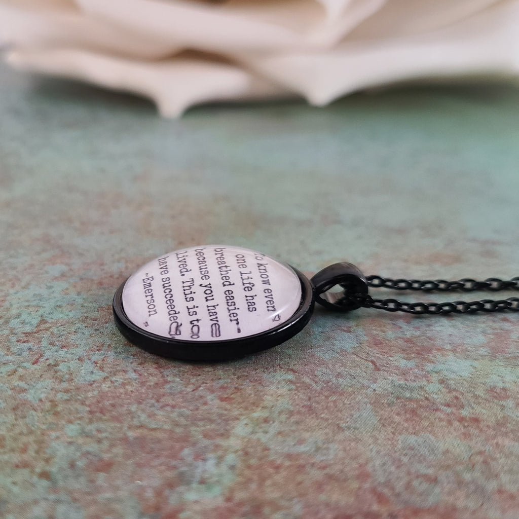 Emerson Quote Necklace or Keychain, To Know Even One Life Has Breathed Easier, Inspirational Success Pendant, Teacher Graduation Gift Name
