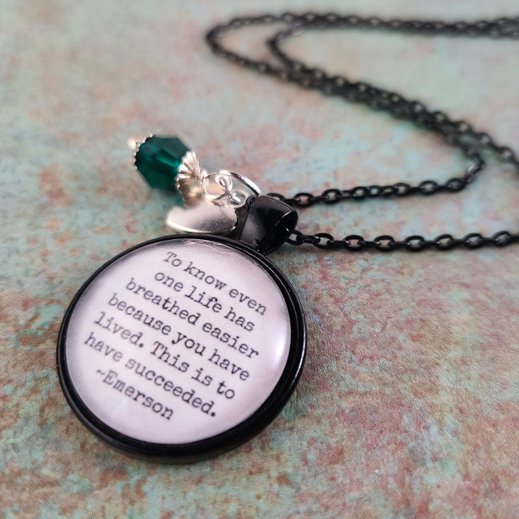 Emerson Quote Necklace or Keychain, To Know Even One Life Has Breathed Easier, Inspirational Success Pendant, Teacher Graduation Gift Name