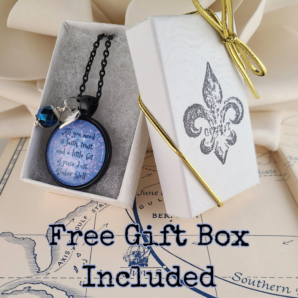 Tinkerbell Necklace, Faith Trust and a Little Bit of Pixie Dust, Fairy Quote Pendant