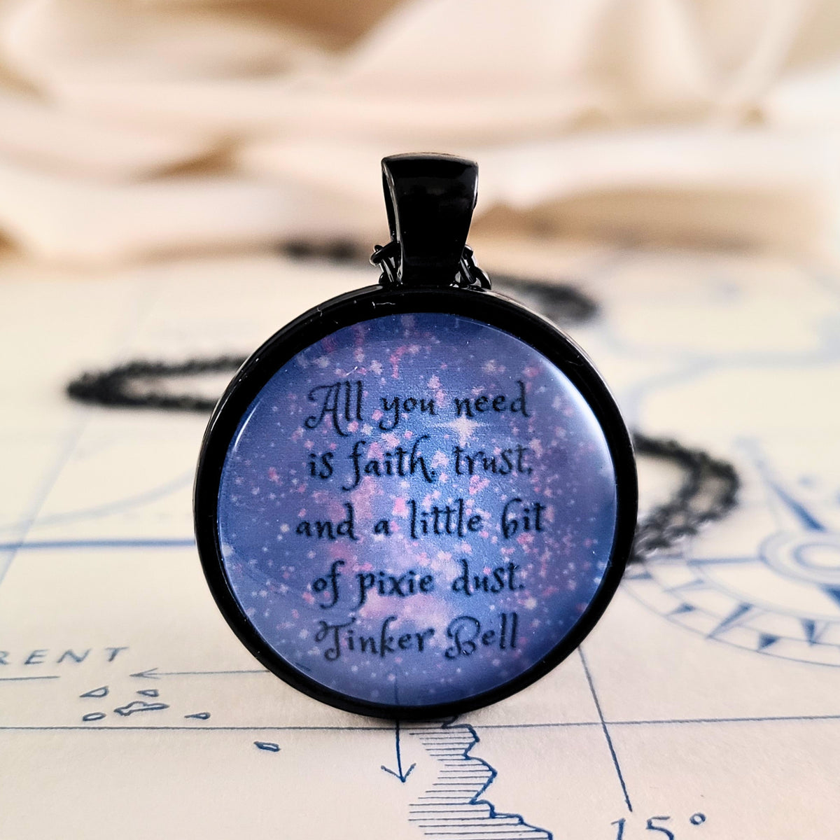 Tinkerbell Necklace, Faith Trust and a Little Bit of Pixie Dust, Fairy Quote Pendant