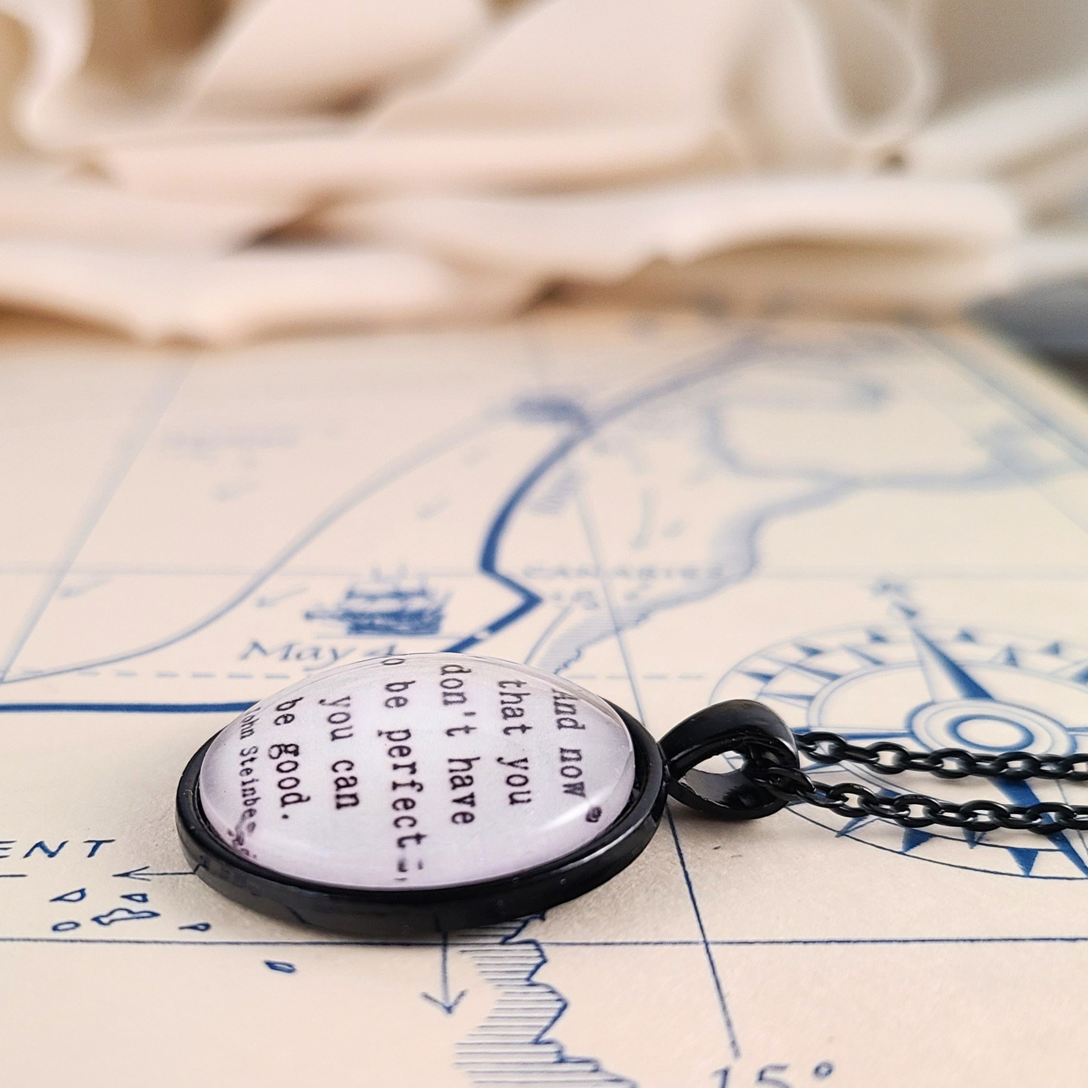 John Steinbeck Quote Necklace or Keychain — You Don't Have to Be Perfect East of Eden Literary Gift
