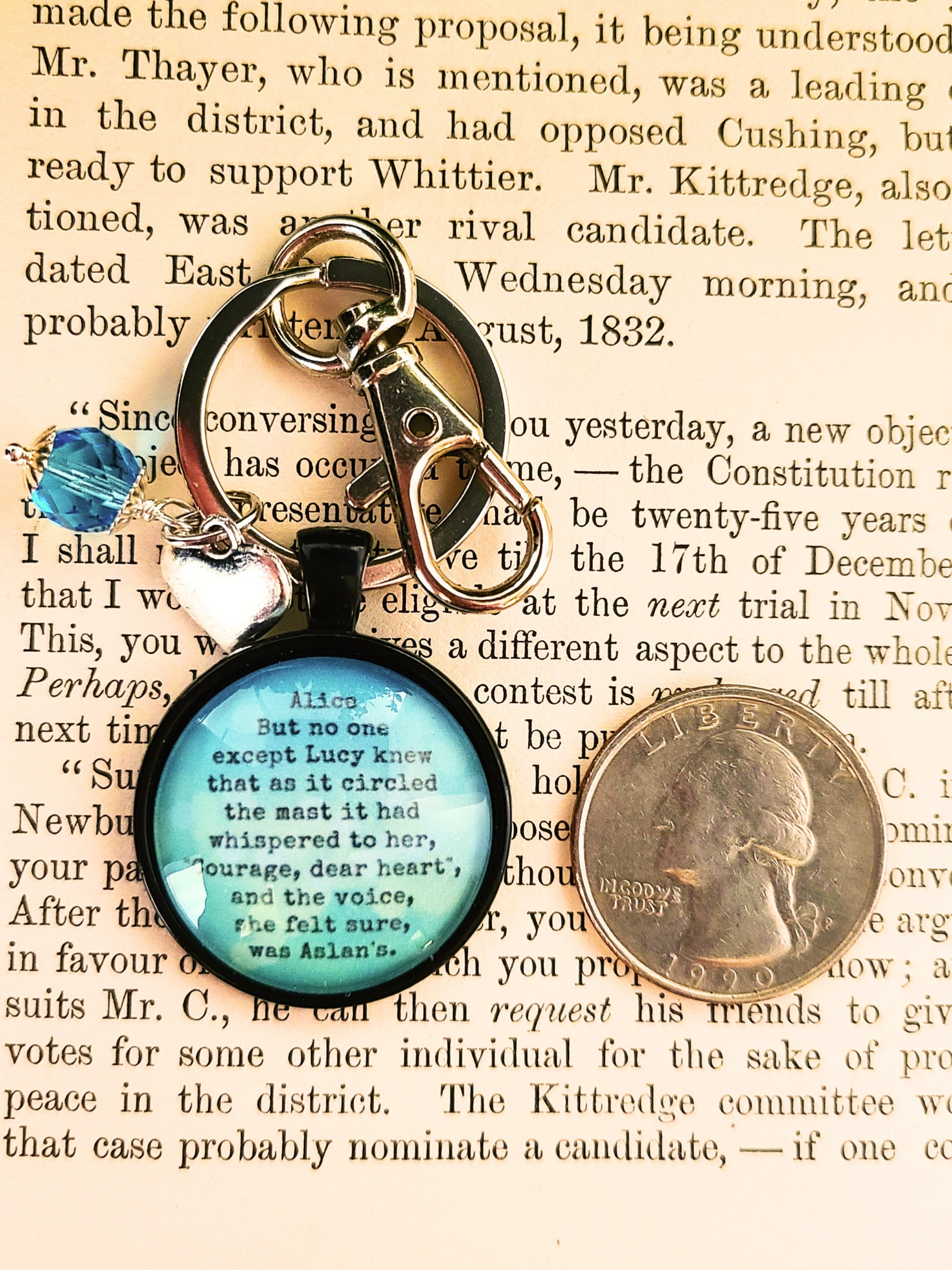 Courage Dear Heart Necklace or Keyring, Aslan Narnia CS Lewis Quote Gift, Encouraging Gift for Her, Handmade Glass Pendant, Personalized Inspirational Gift