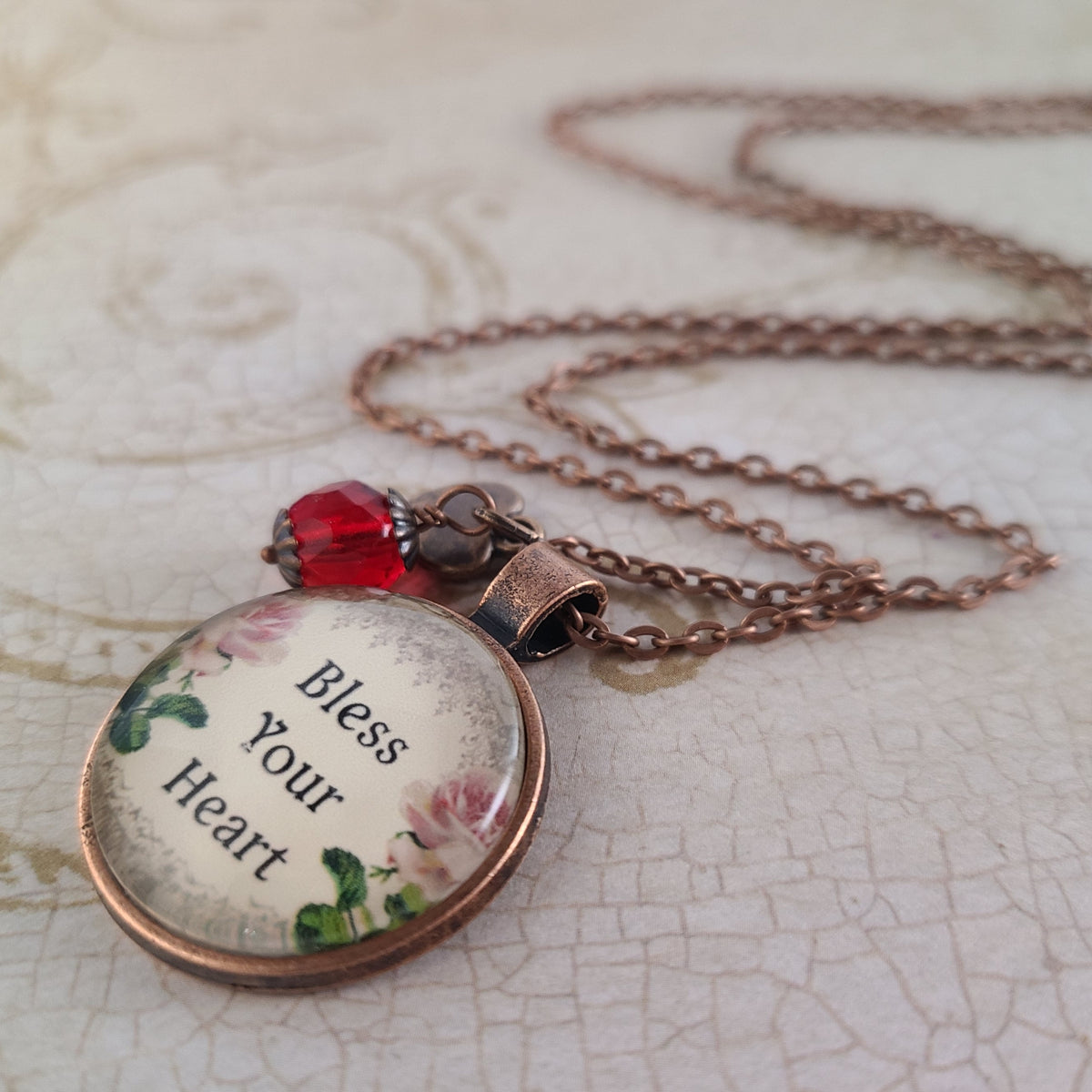 Bless Your Heart Necklace or Keychain, Southern Saying Vintage Floral Rose Pendant, Funny Southern Gift for Women, Personalized Name