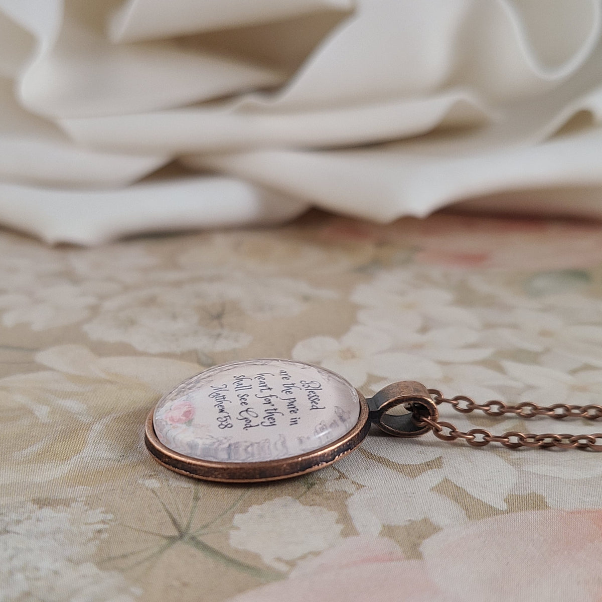 Blessed Are the Pure in Heart Necklace, Matthew 5:8 Bible Verse Pendant