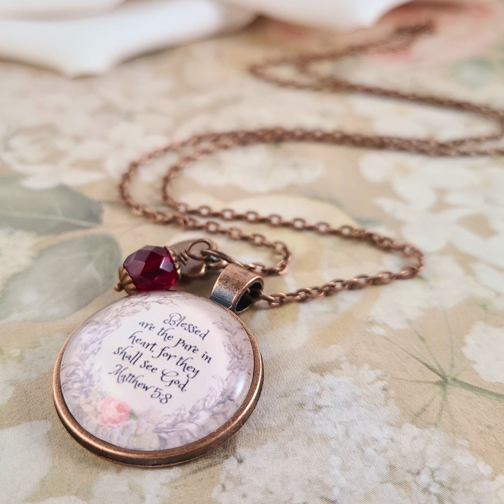 Blessed Are the Pure in Heart Necklace, Matthew 5:8 Bible Verse Pendant