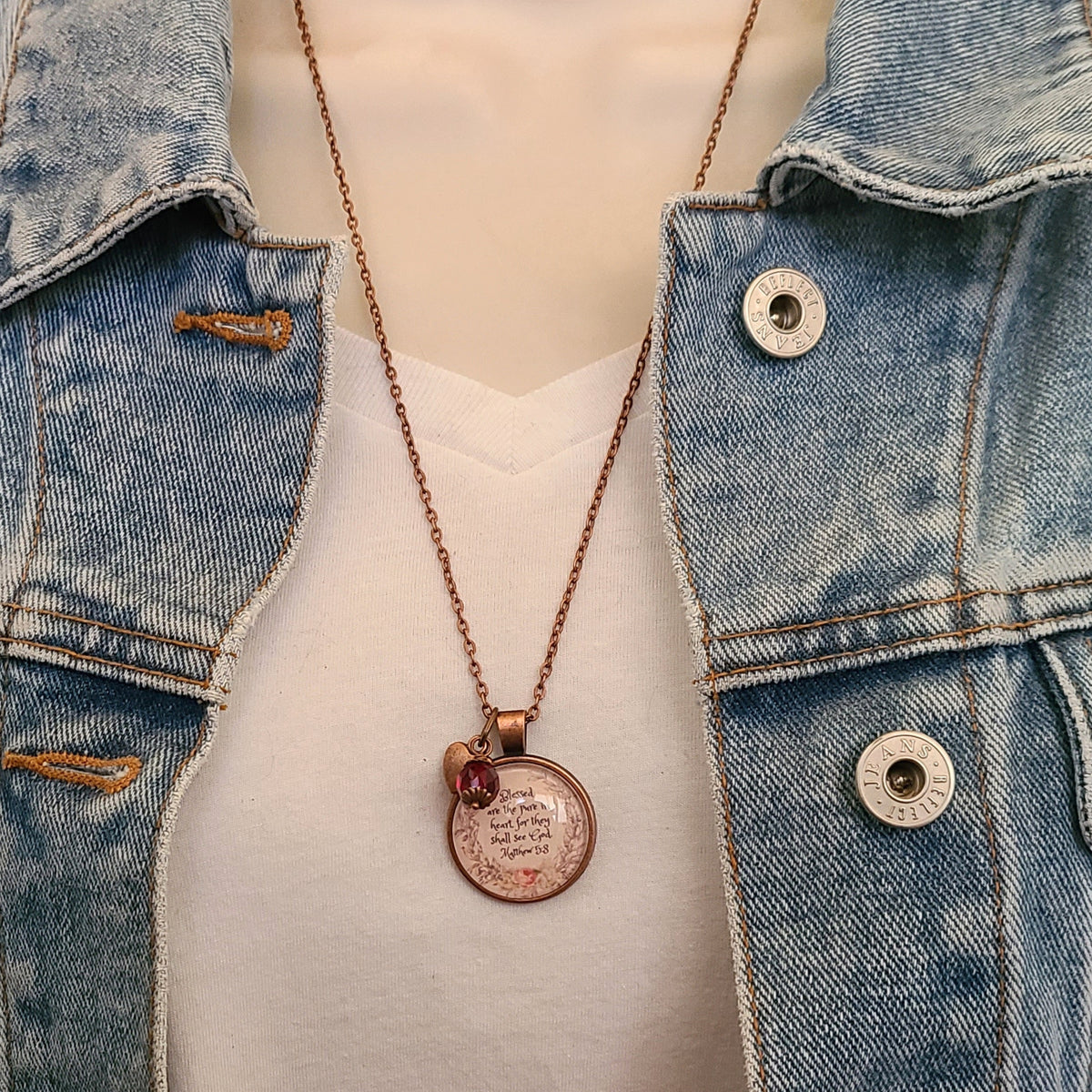Blessed Are the Pure in Heart Necklace, Matthew 5:8 Bible Verse Pendant