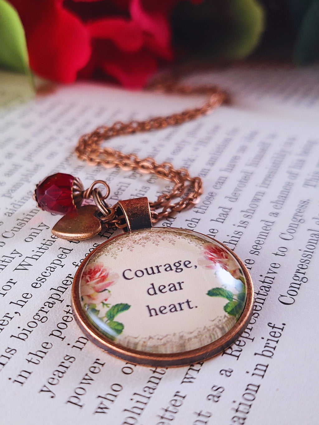 "Courage, Dear Heart" C.S. Lewis Quote Necklace | Encouraging Gift for Her | Personalized Literary Jewelry | Keychain