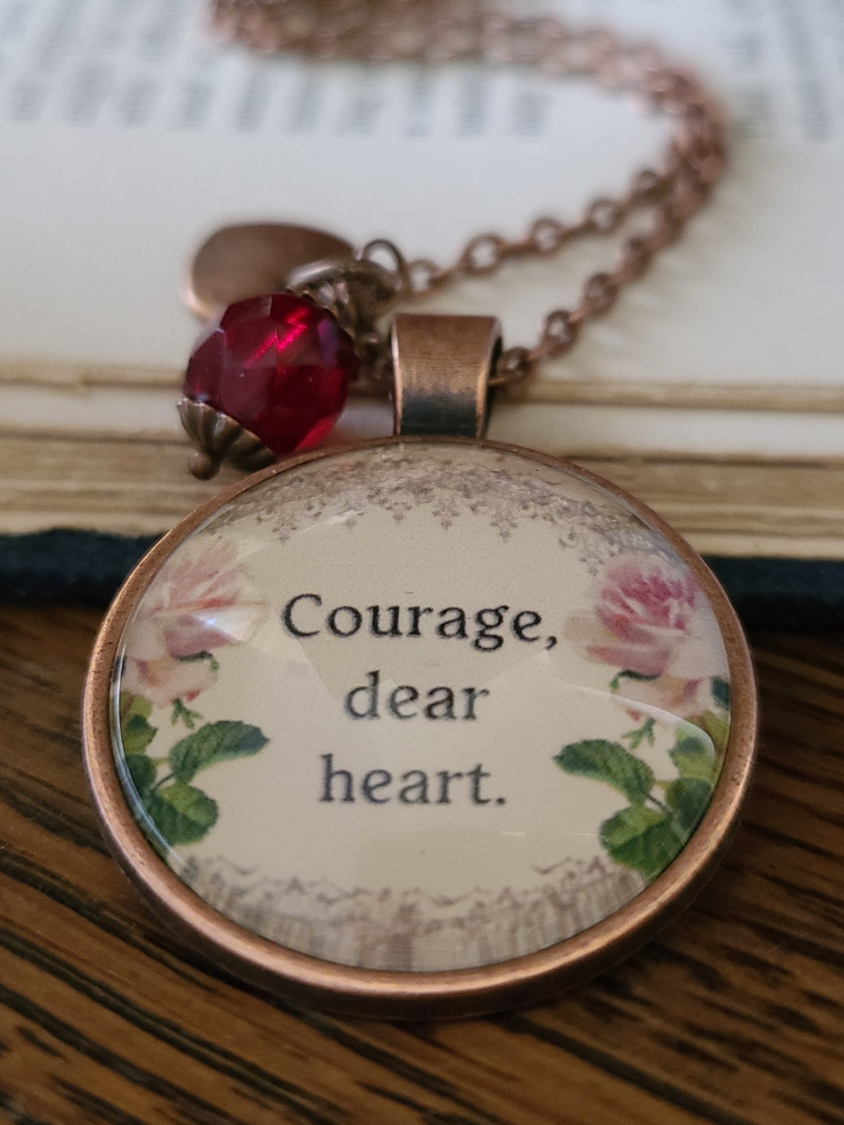 "Courage, Dear Heart" C.S. Lewis Quote Necklace | Encouraging Gift for Her | Personalized Literary Jewelry | Keychain