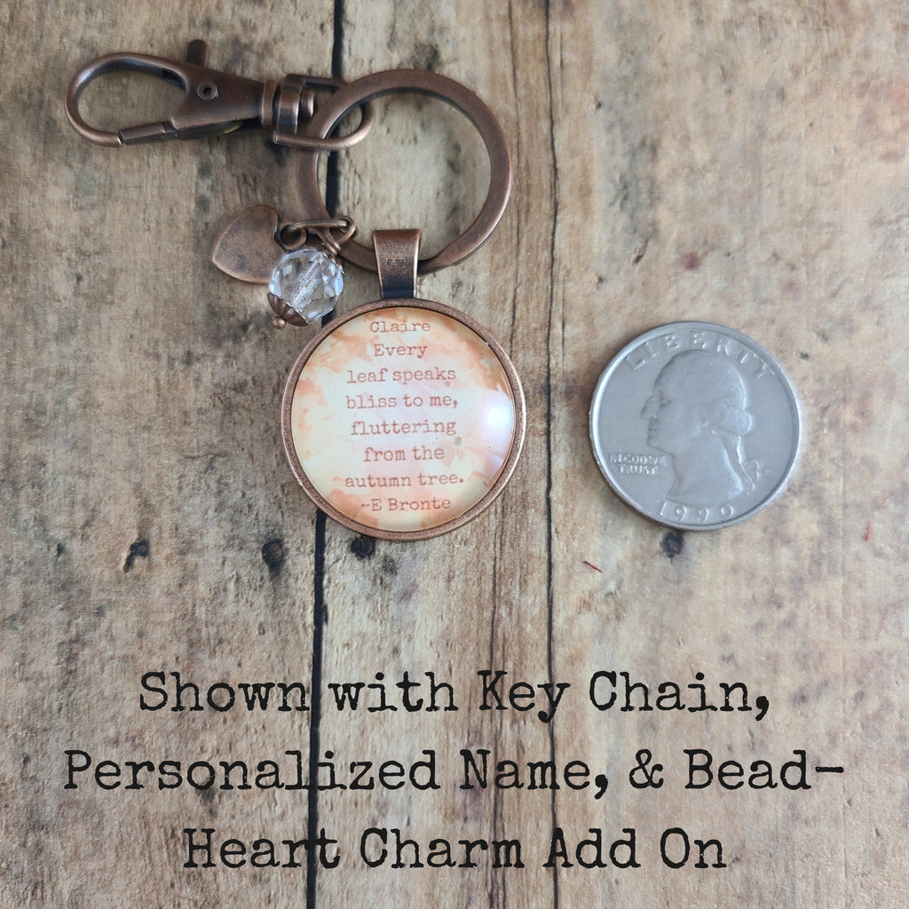 Autumn Jewelry, Fall Leaves Necklace, Emily Bronte Quote Pendant, Every Leaf Speaks Bliss