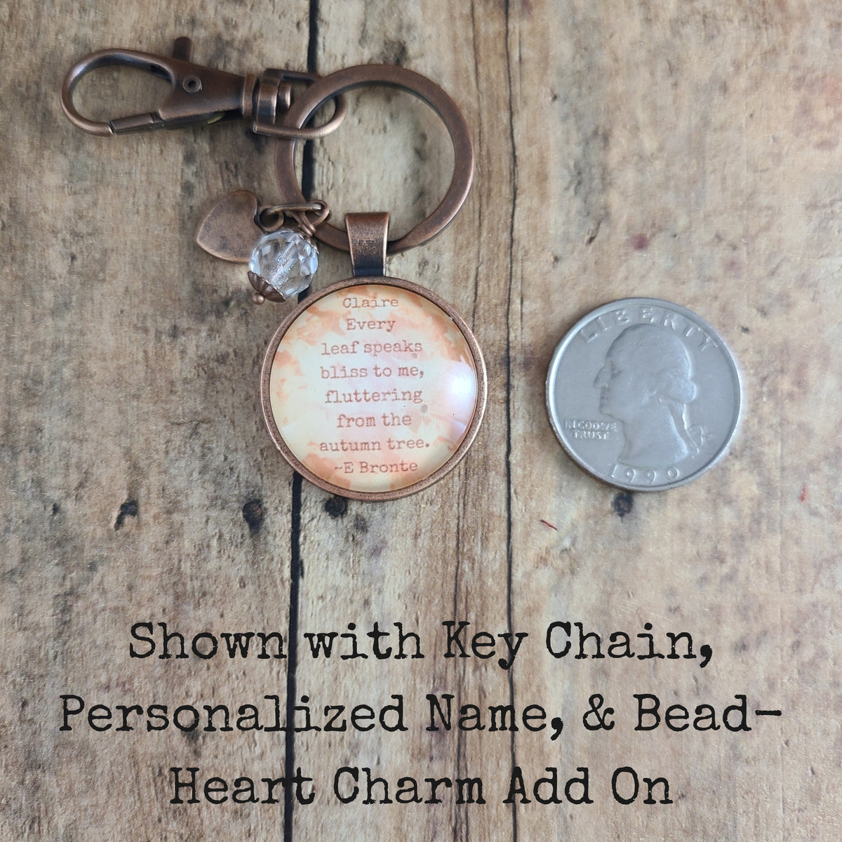 Autumn Jewelry, Fall Leaves Necklace, Emily Bronte Quote Pendant, Every Leaf Speaks Bliss