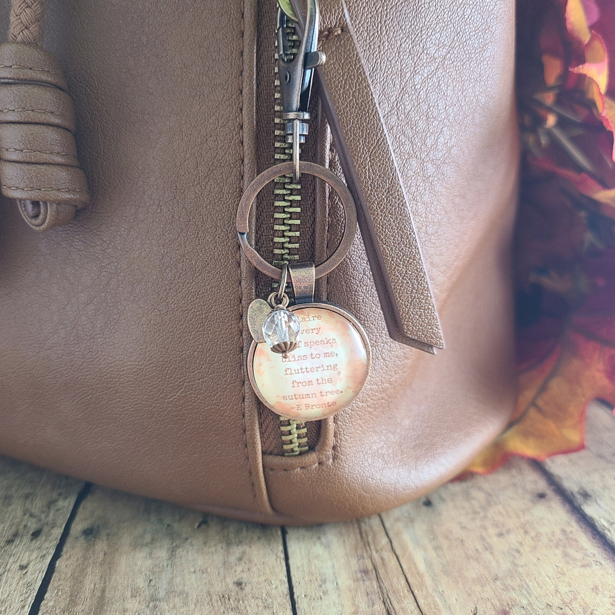 Autumn Jewelry, Fall Leaves Necklace, Emily Bronte Quote Pendant, Every Leaf Speaks Bliss