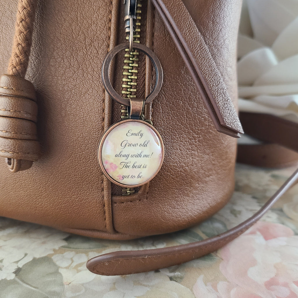 Grow Old Along With Me Necklace or Keychain | Robert Browning Poem Quote | Wedding Gift, Anniversary Gift, Romantic Gift for Her | Personalized
