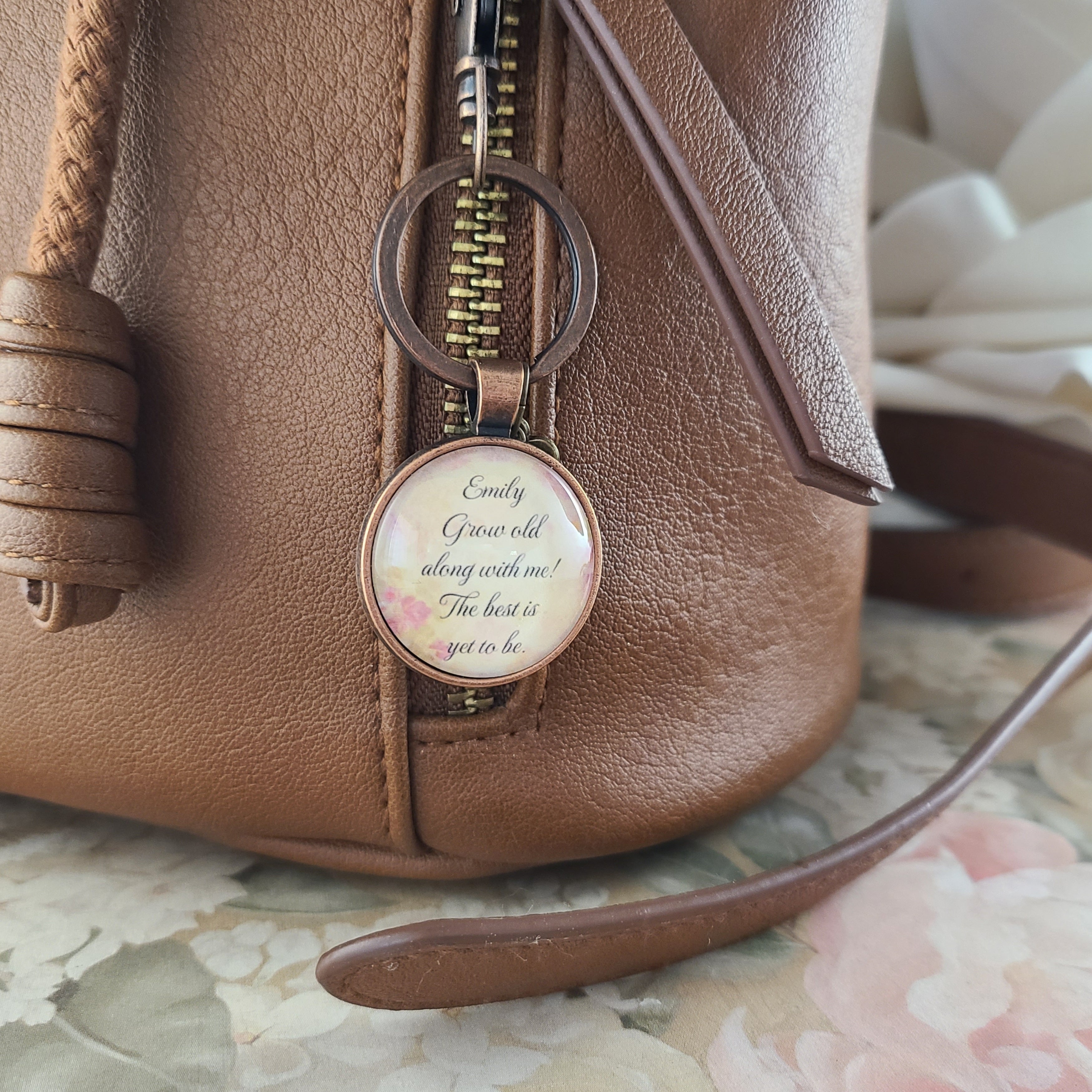 Grow Old Along With Me Necklace or Keychain | Robert Browning Poem Quote | Wedding Gift, Anniversary Gift, Romantic Gift for Her | Personalized
