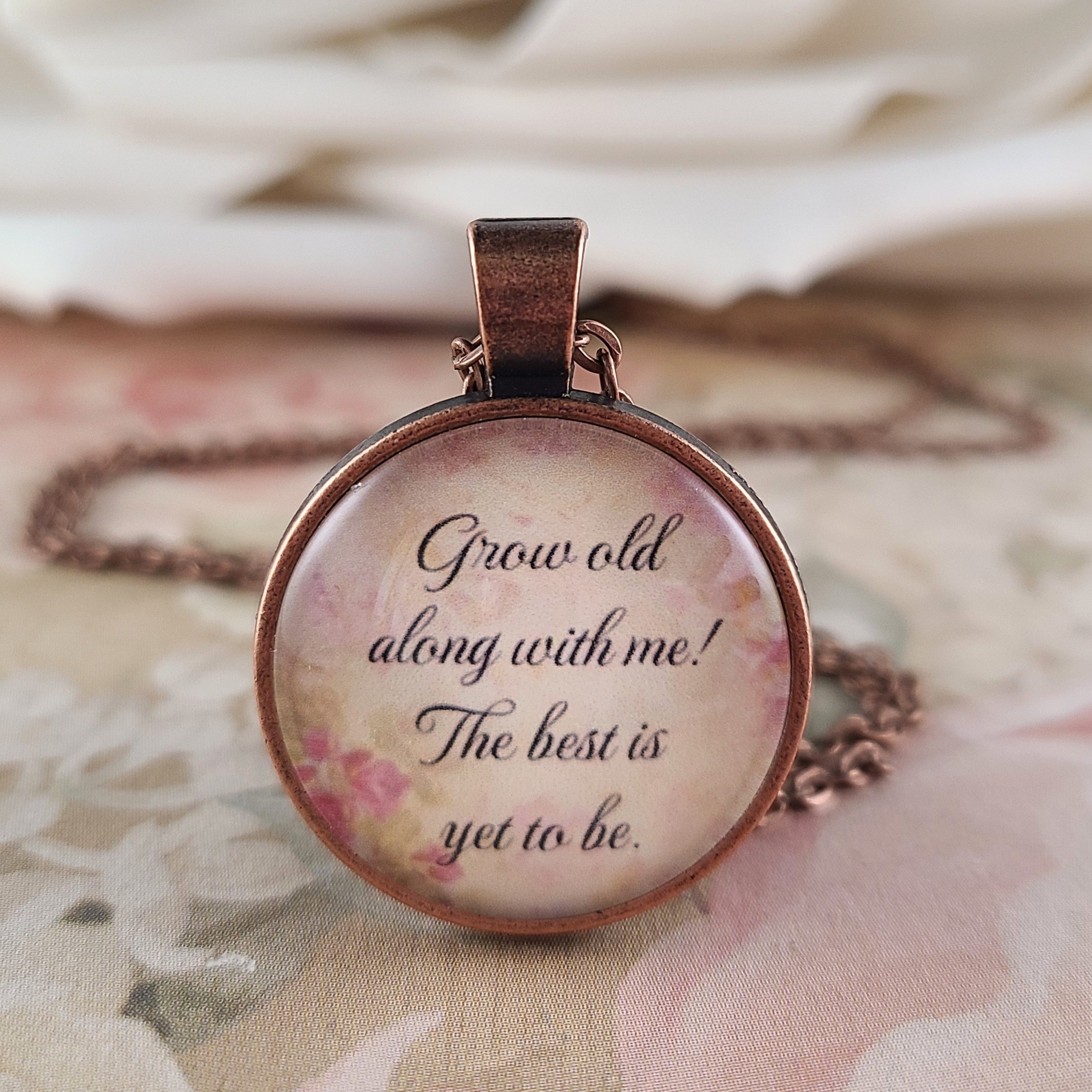Grow Old Along With Me Necklace or Keychain | Robert Browning Poem Quote | Wedding Gift, Anniversary Gift, Romantic Gift for Her | Personalized