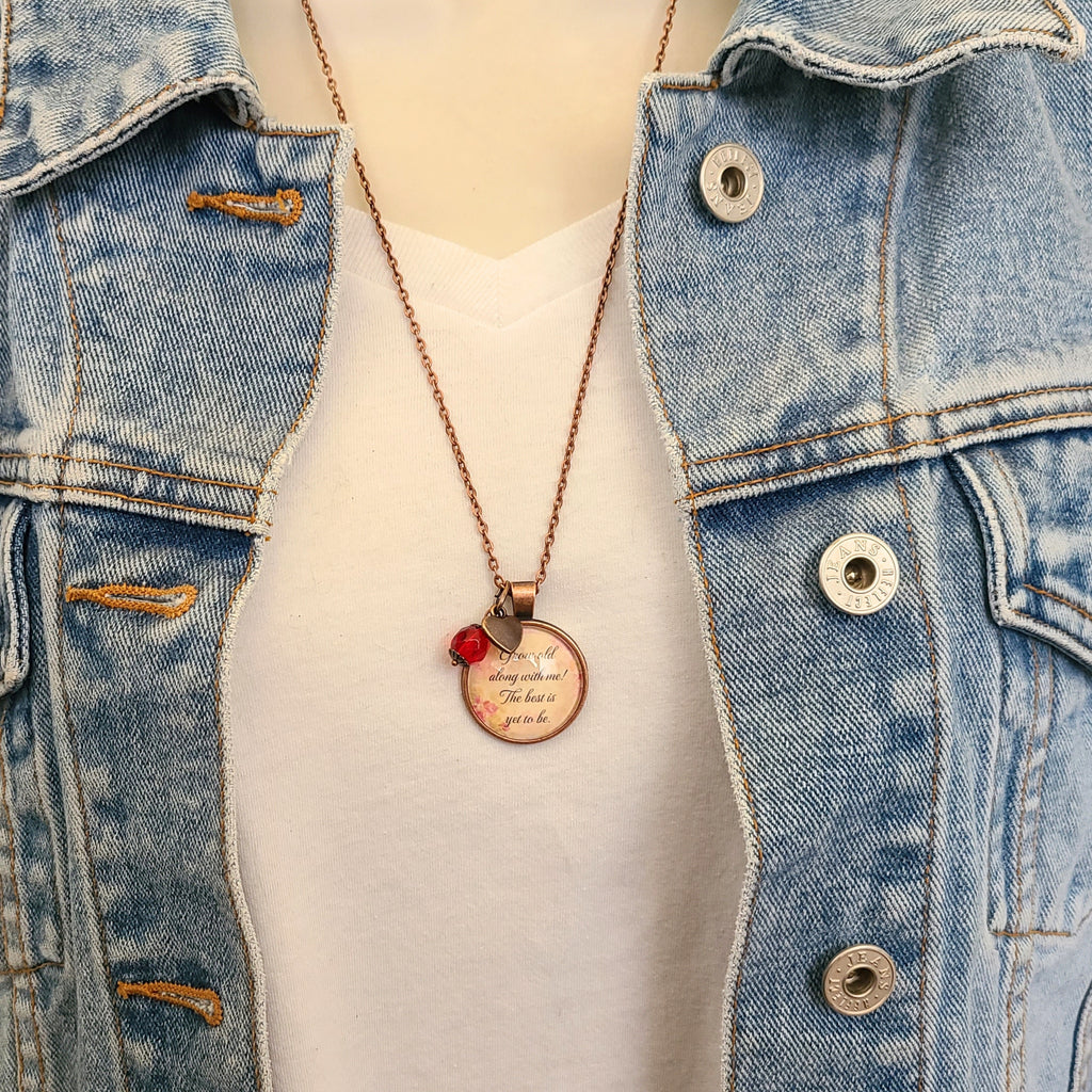 Grow Old Along With Me Necklace or Keychain | Robert Browning Poem Quote | Wedding Gift, Anniversary Gift, Romantic Gift for Her | Personalized