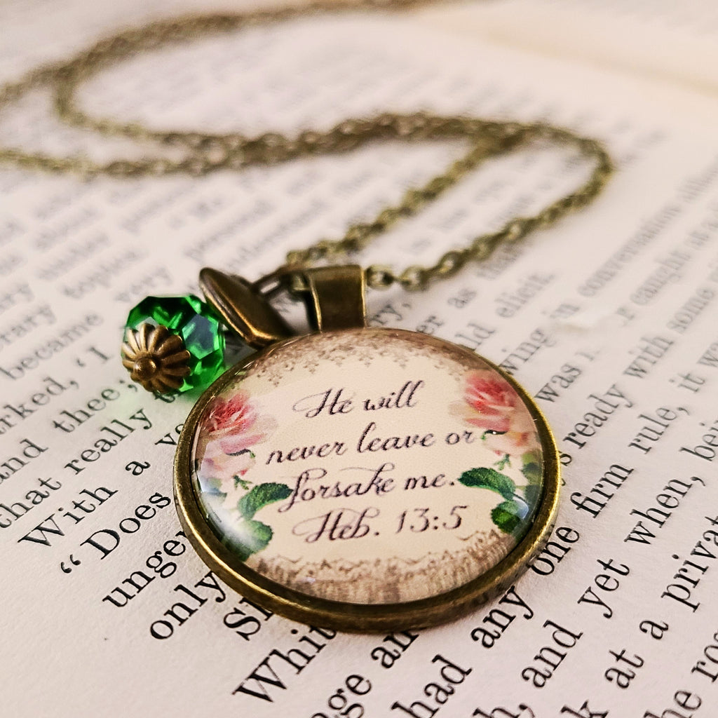 He Will Never Leave Nor Forsake Me Necklace or Keychain | Bible Verse | Christian Encouragement Gift, Baptism Gift, Scripture Gift for Her | Personalized
