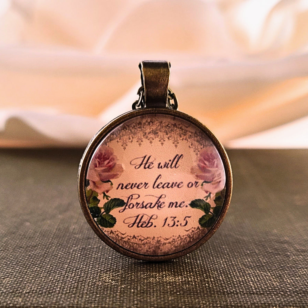 He Will Never Leave Nor Forsake Me Necklace or Keychain | Bible Verse | Christian Encouragement Gift, Baptism Gift, Scripture Gift for Her | Personalized