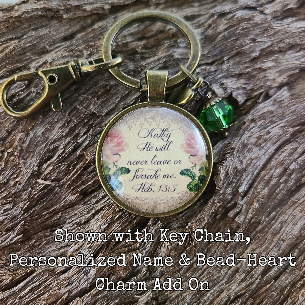 He Will Never Leave Nor Forsake Me Necklace or Keychain | Bible Verse | Christian Encouragement Gift, Baptism Gift, Scripture Gift for Her | Personalized