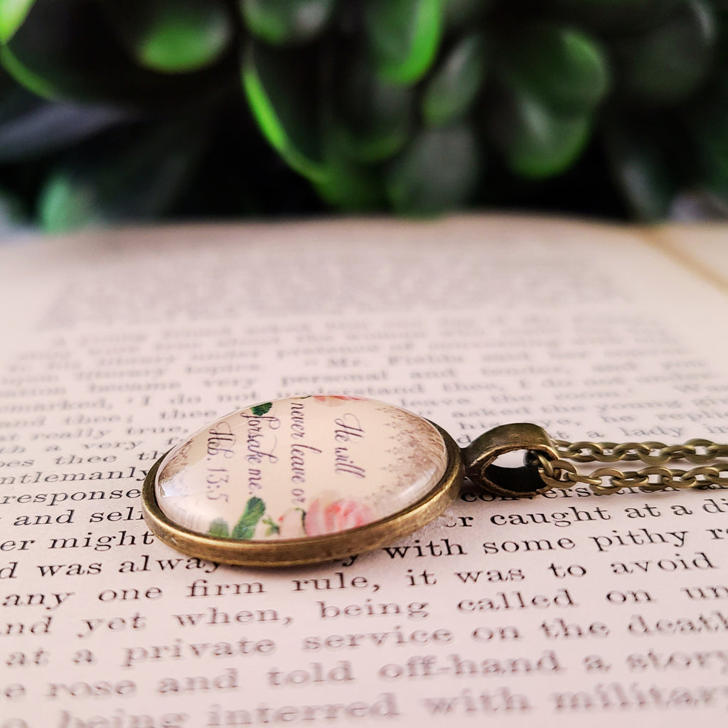 He Will Never Leave Nor Forsake Me Necklace or Keychain | Bible Verse | Christian Encouragement Gift, Baptism Gift, Scripture Gift for Her | Personalized