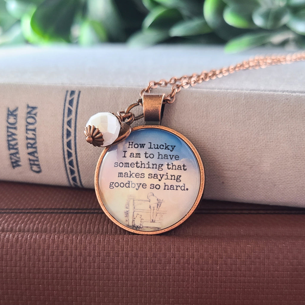 Winnie the Pooh "How Lucky I Am" Goodbye Quote Necklace | Goodbye Gift, Retirement Gift, Moving Away Gift | Personalized | Keychain
