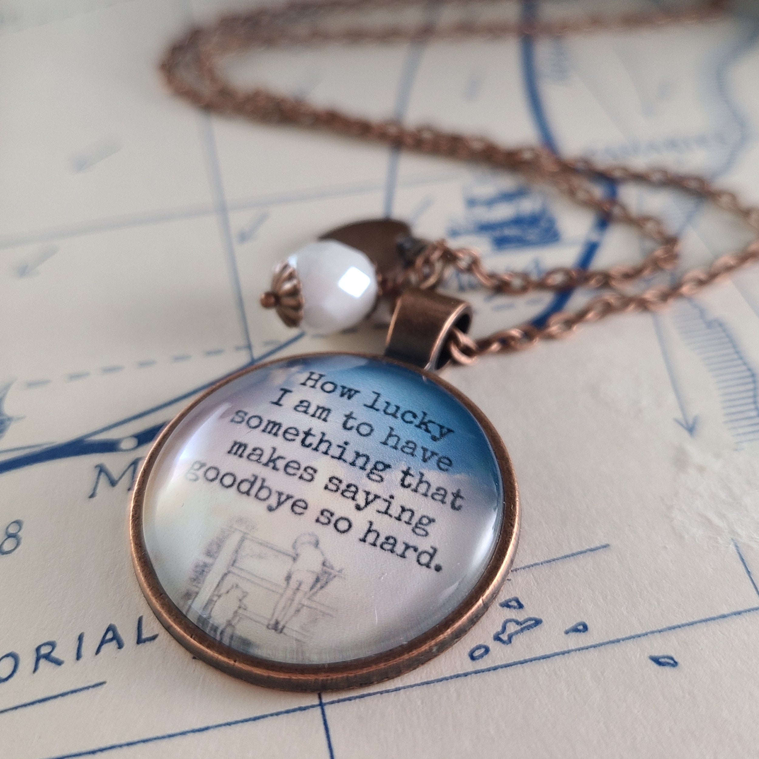 Winnie the Pooh "How Lucky I Am" Goodbye Quote Necklace | Goodbye Gift, Retirement Gift, Moving Away Gift | Personalized | Keychain