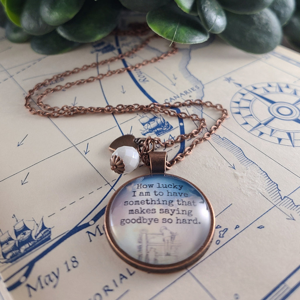 Winnie the Pooh "How Lucky I Am" Goodbye Quote Necklace | Goodbye Gift, Retirement Gift, Moving Away Gift | Personalized | Keychain