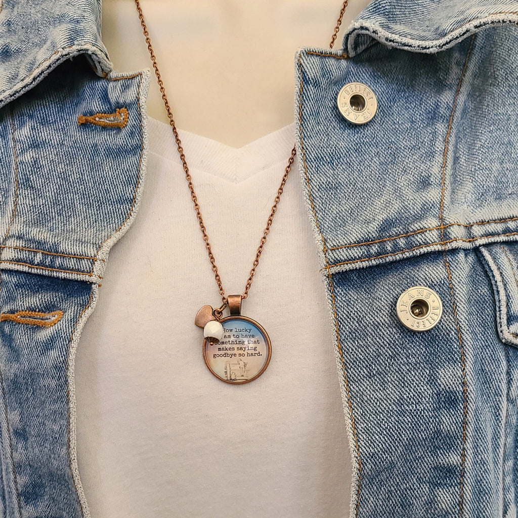 Winnie the Pooh "How Lucky I Am" Goodbye Quote Necklace | Goodbye Gift, Retirement Gift, Moving Away Gift | Personalized | Keychain