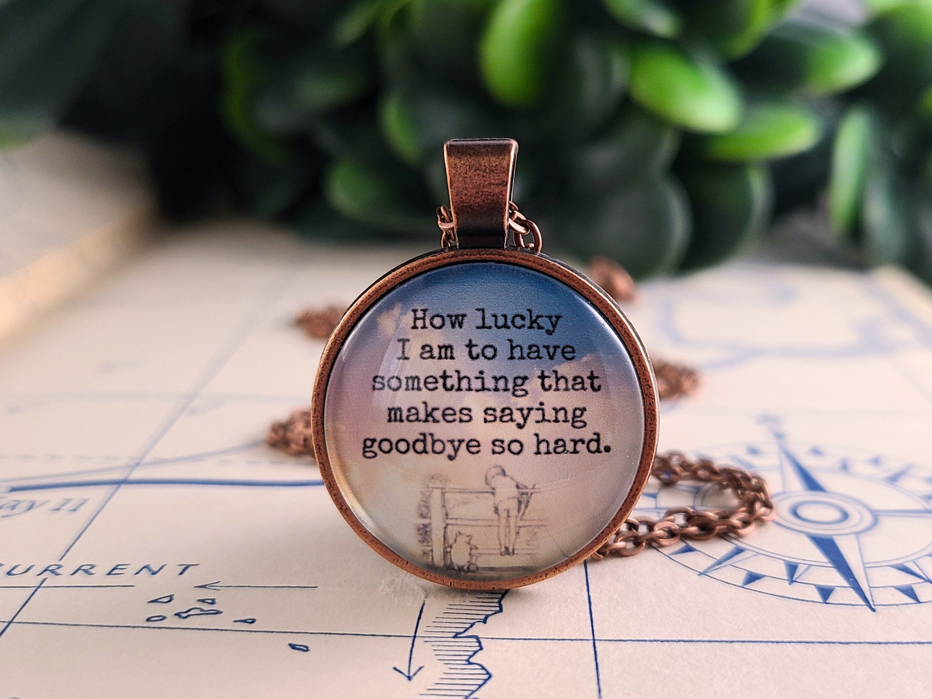 Winnie the Pooh "How Lucky I Am" Goodbye Quote Necklace | Goodbye Gift, Retirement Gift, Moving Away Gift | Personalized | Keychain