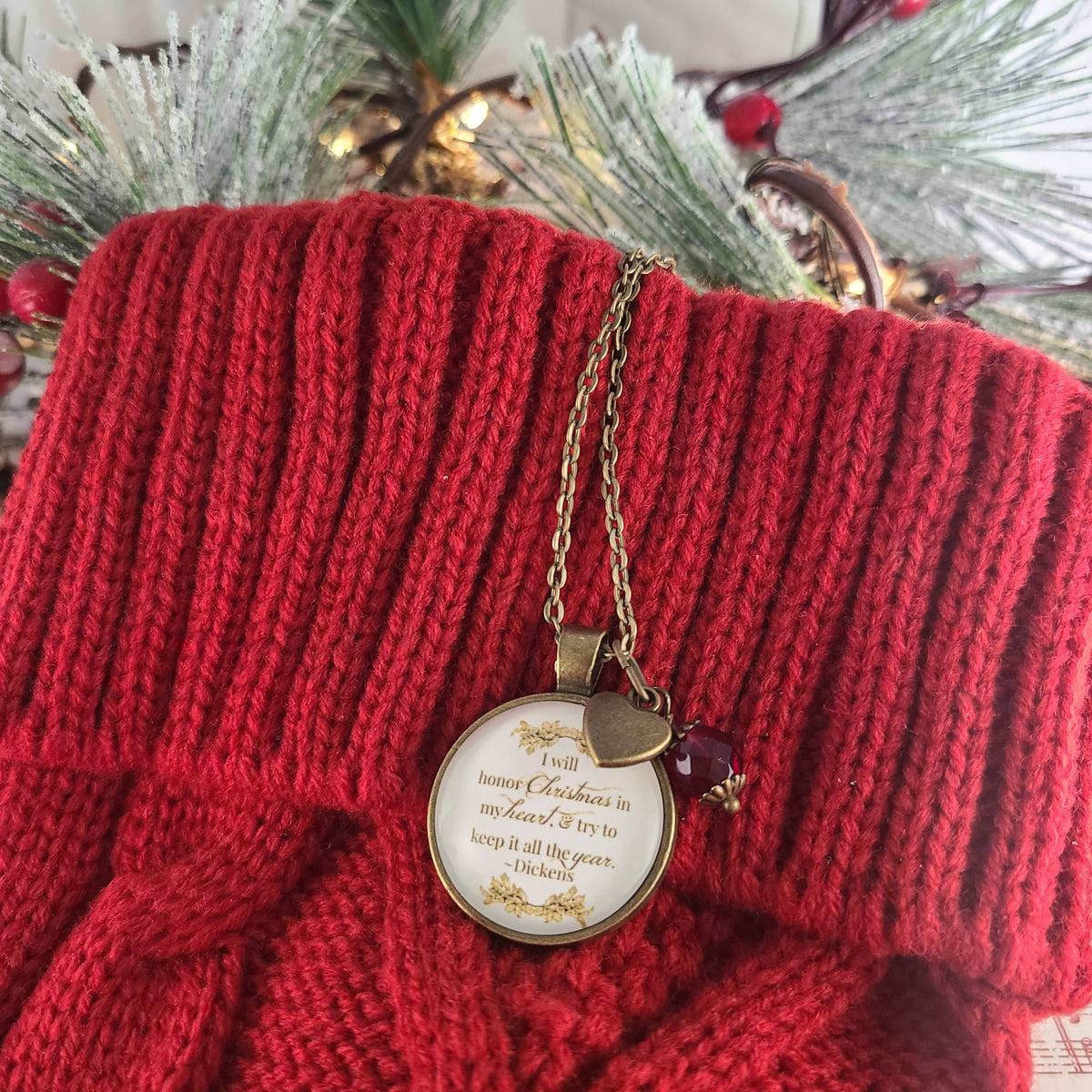 A Christmas Carol Necklace – Dickens Quote Pendant, I Will Honor Christmas
