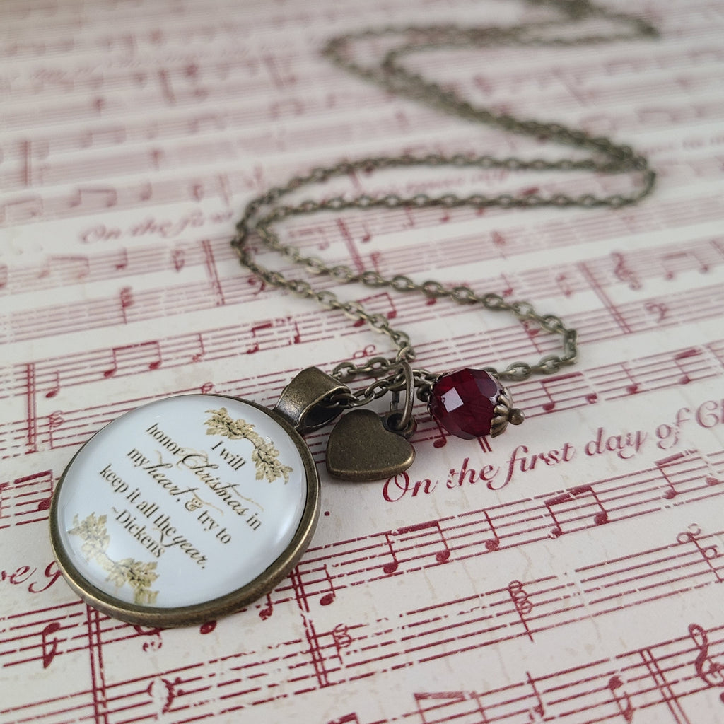 A Christmas Carol Necklace – Dickens Quote Pendant, I Will Honor Christmas