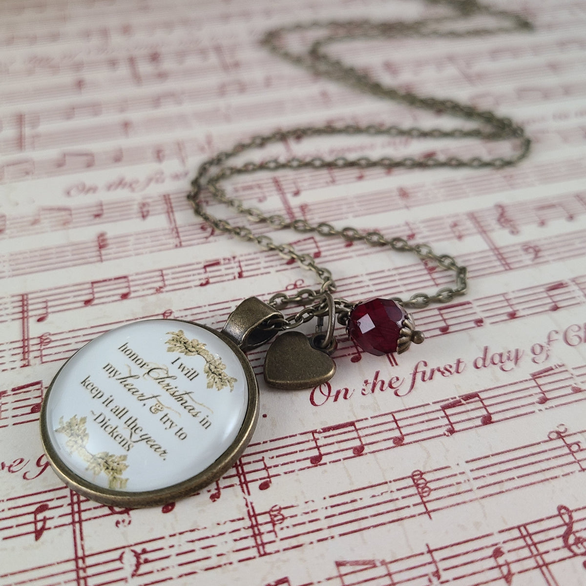 A Christmas Carol Necklace – Dickens Quote Pendant, I Will Honor Christmas
