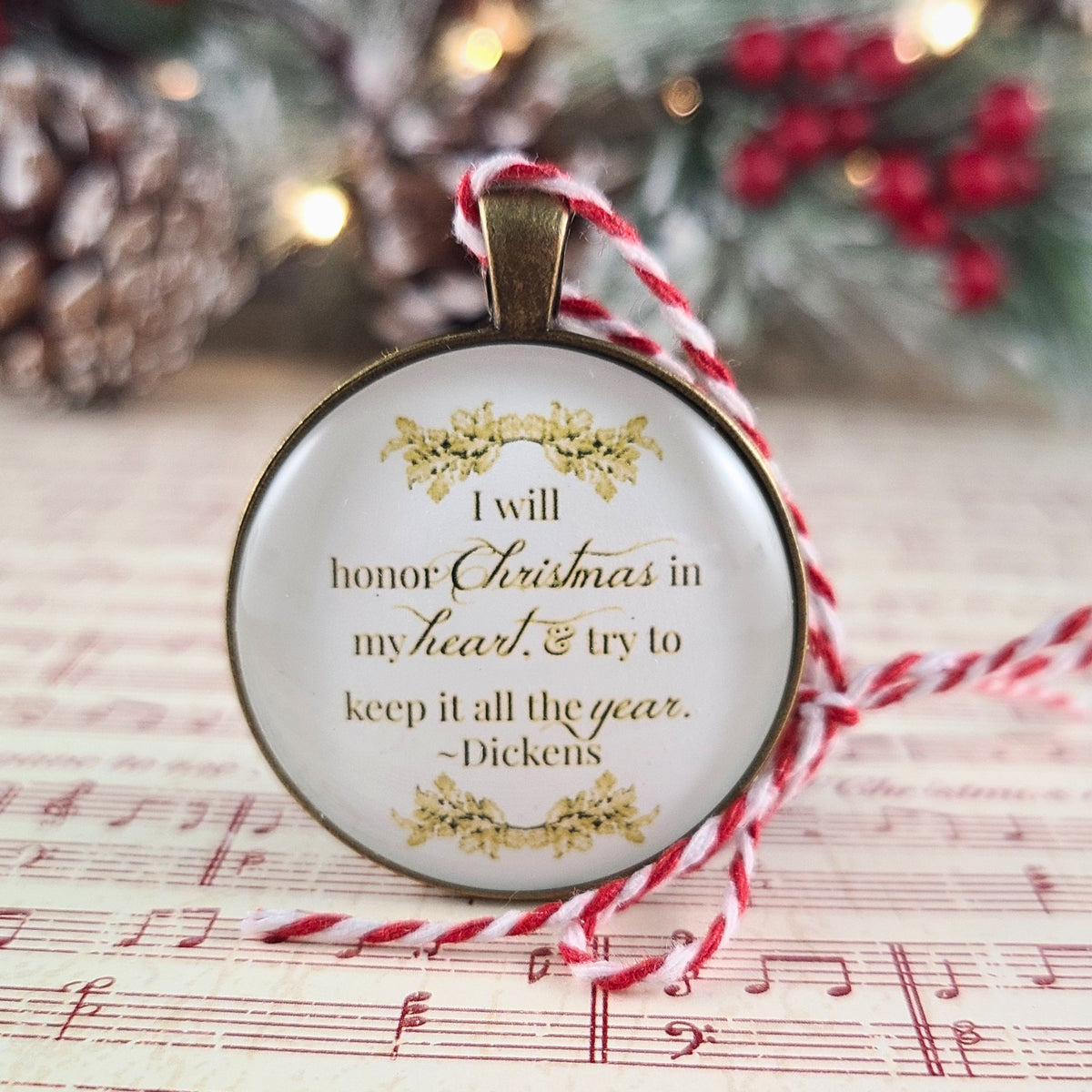 A Christmas Carol Ornament – Dickens Quote, I Will Honor Christmas