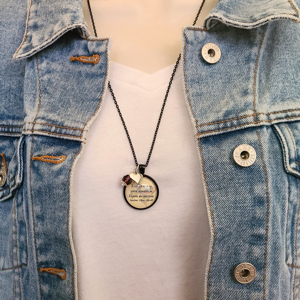 Sisters Quote Necklace or Keychain, I Could Never Love Anyone As I Love My Sisters, Alcott Butterfly Pendant, Gift for Sister, Personalized