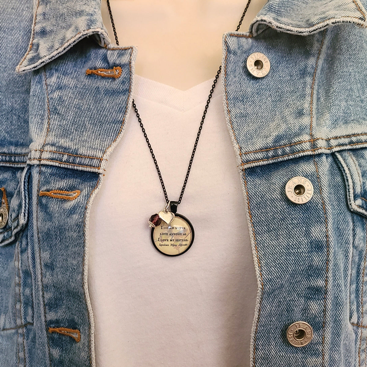 Sisters Quote Necklace or Keychain, I Could Never Love Anyone As I Love My Sisters, Alcott Butterfly Pendant, Gift for Sister, Personalized