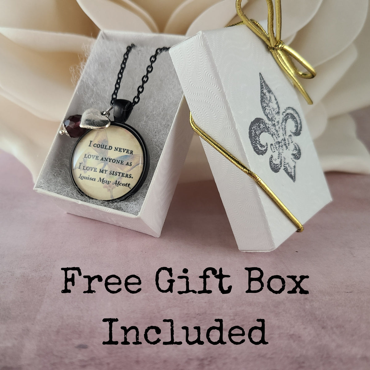 Sisters Quote Necklace or Keychain, I Could Never Love Anyone As I Love My Sisters, Alcott Butterfly Pendant, Gift for Sister, Personalized