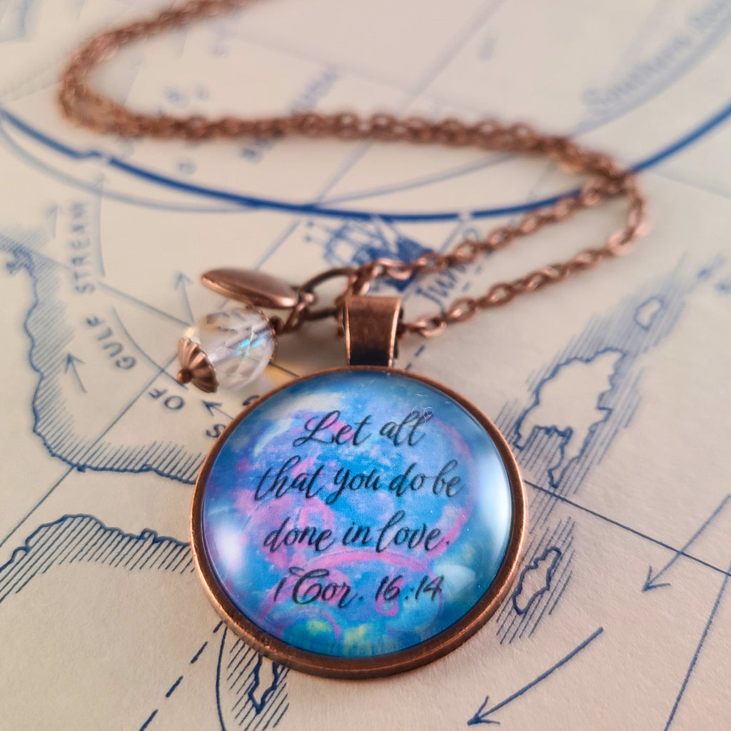 Let All That You Do Be Done in Love Necklace or Keychain — 1 Corinthians 16:14 Bible Verse Wedding Gift Christian Gift