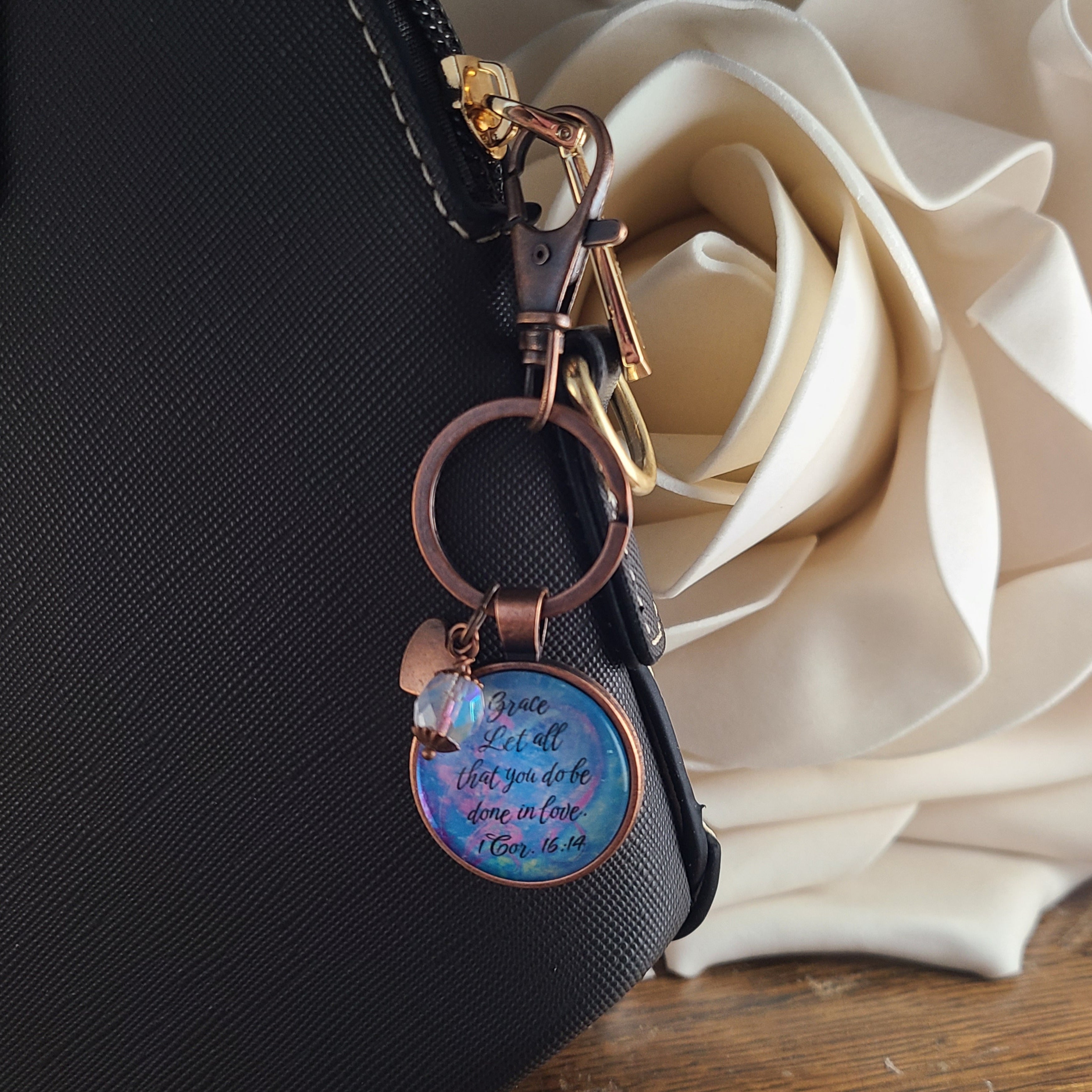 Let All That You Do Be Done in Love Necklace or Keychain — 1 Corinthians 16:14 Bible Verse Wedding Gift Christian Gift
