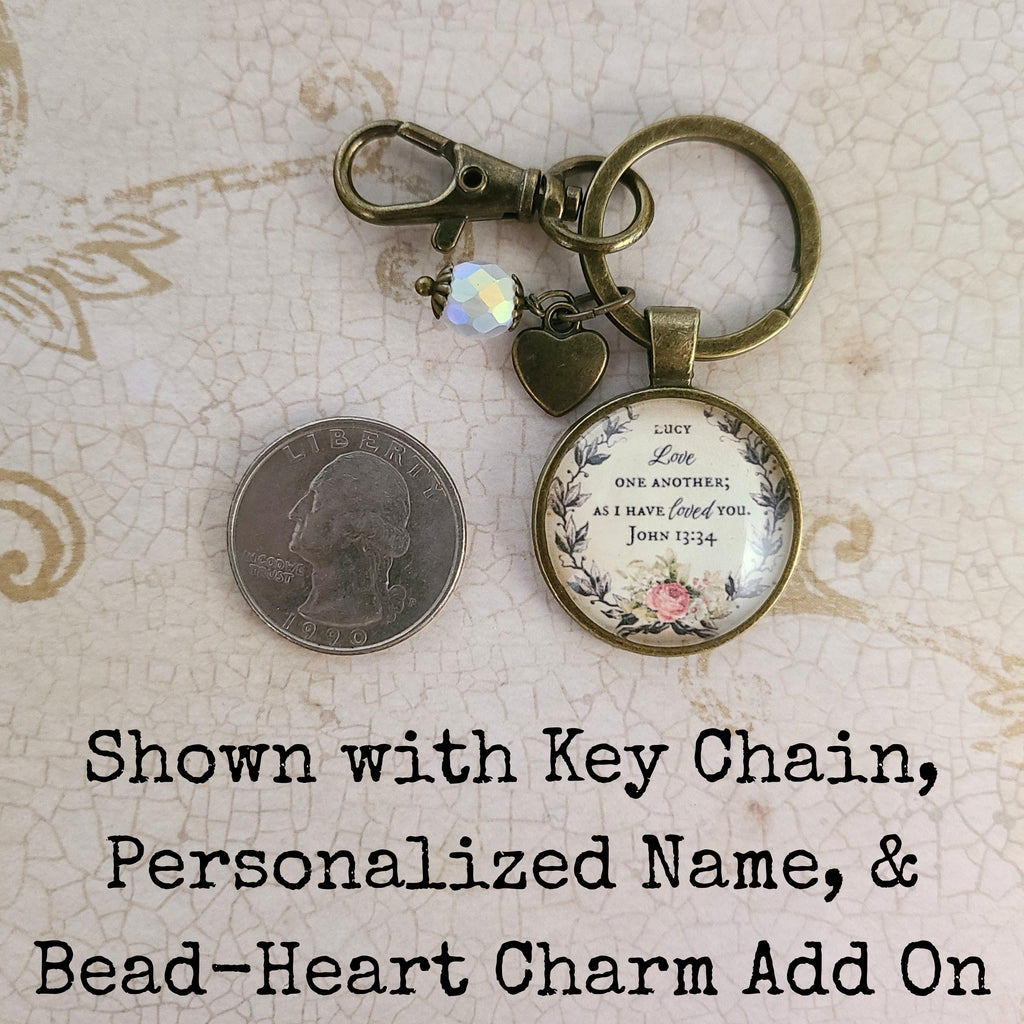 Bible Verse Necklace or Keychain, Love One Another As I Have Loved You, John 13 34 Floral Scripture Pendant, Christian Gift, Personalized