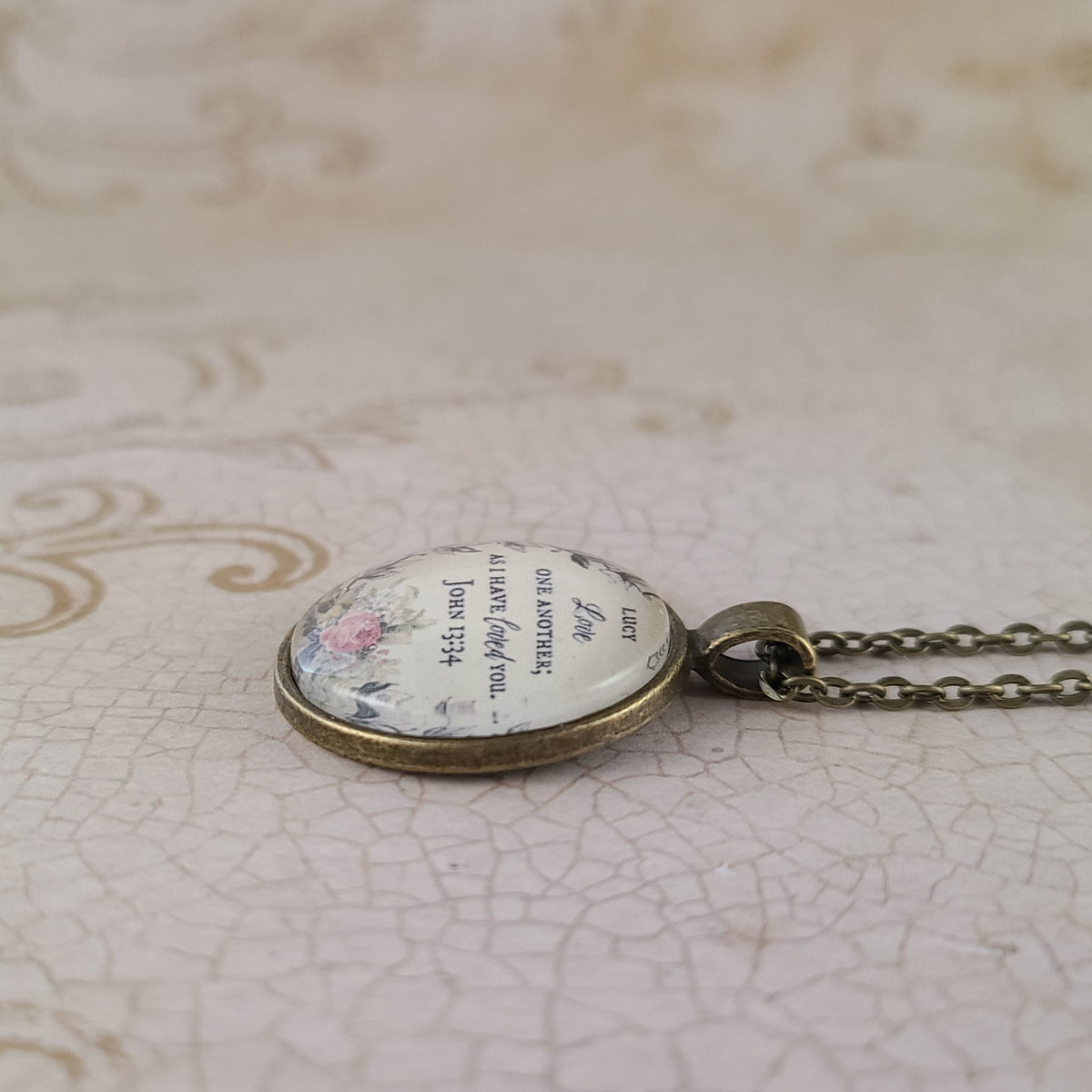 Bible Verse Necklace or Keychain, Love One Another As I Have Loved You, John 13 34 Floral Scripture Pendant, Christian Gift, Personalized