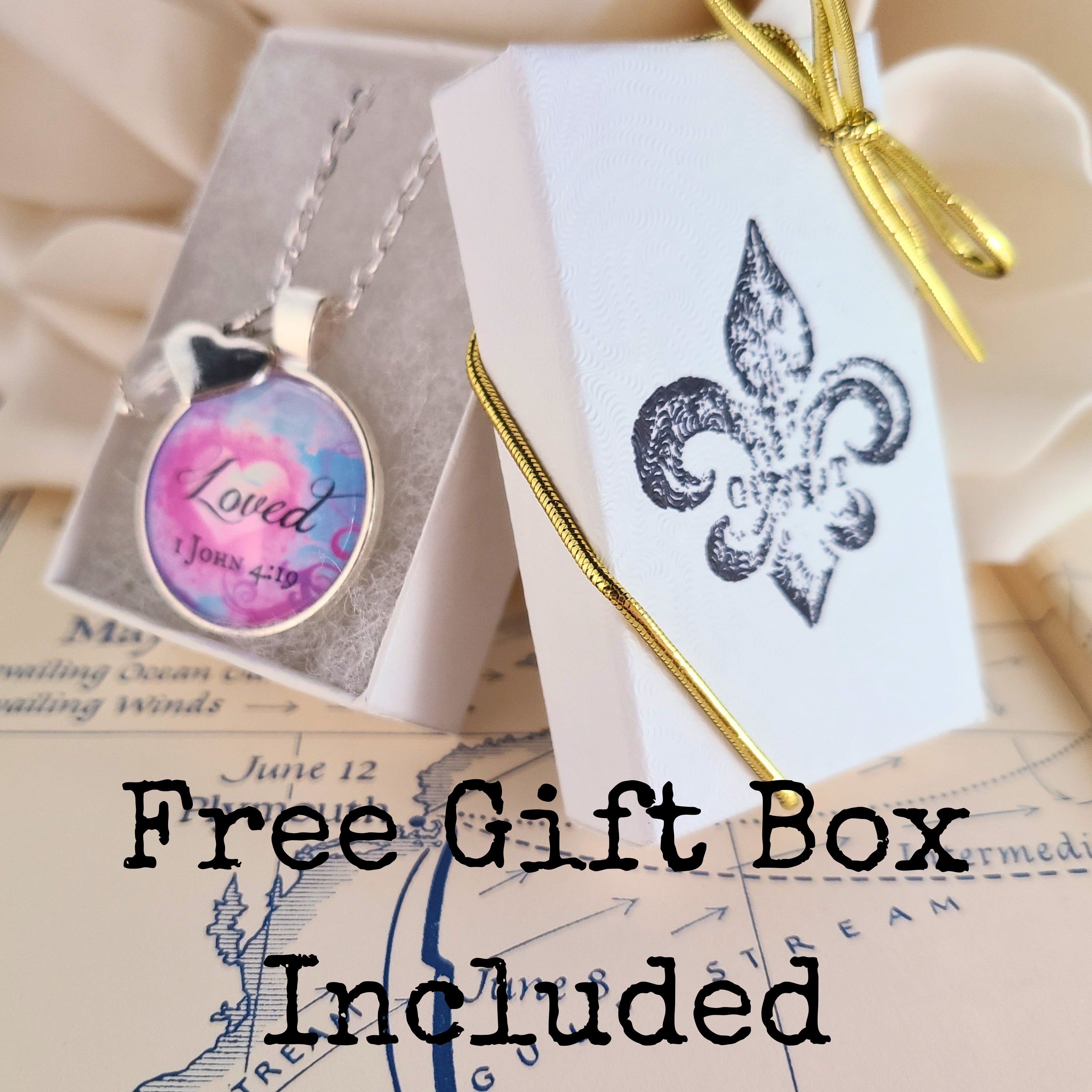 Loved 1 John 4:19 Bible Verse Necklace or Keychain — Christian Gift Baptism Gift Encouragement Gift