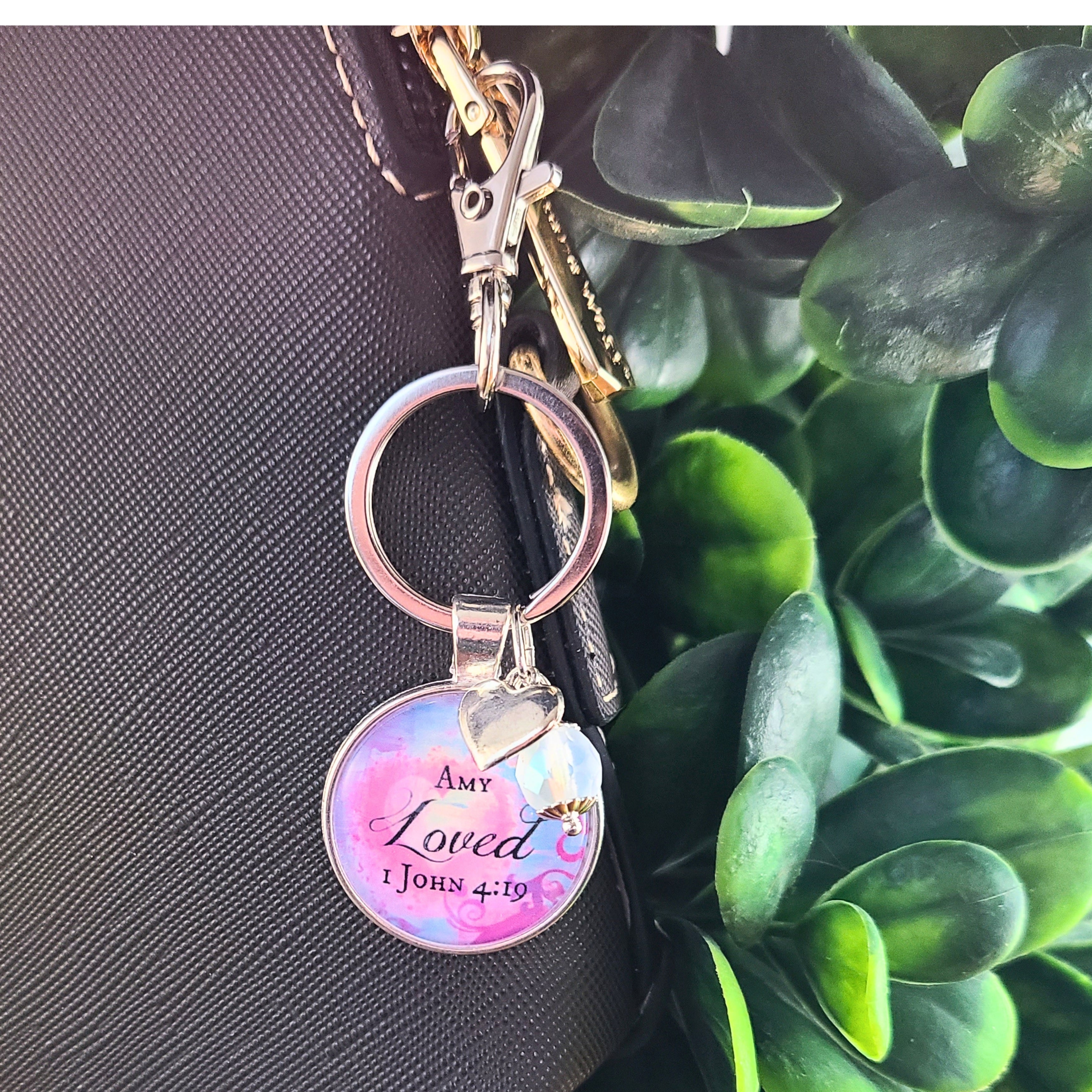 Loved 1 John 4:19 Bible Verse Necklace or Keychain — Christian Gift Baptism Gift Encouragement Gift